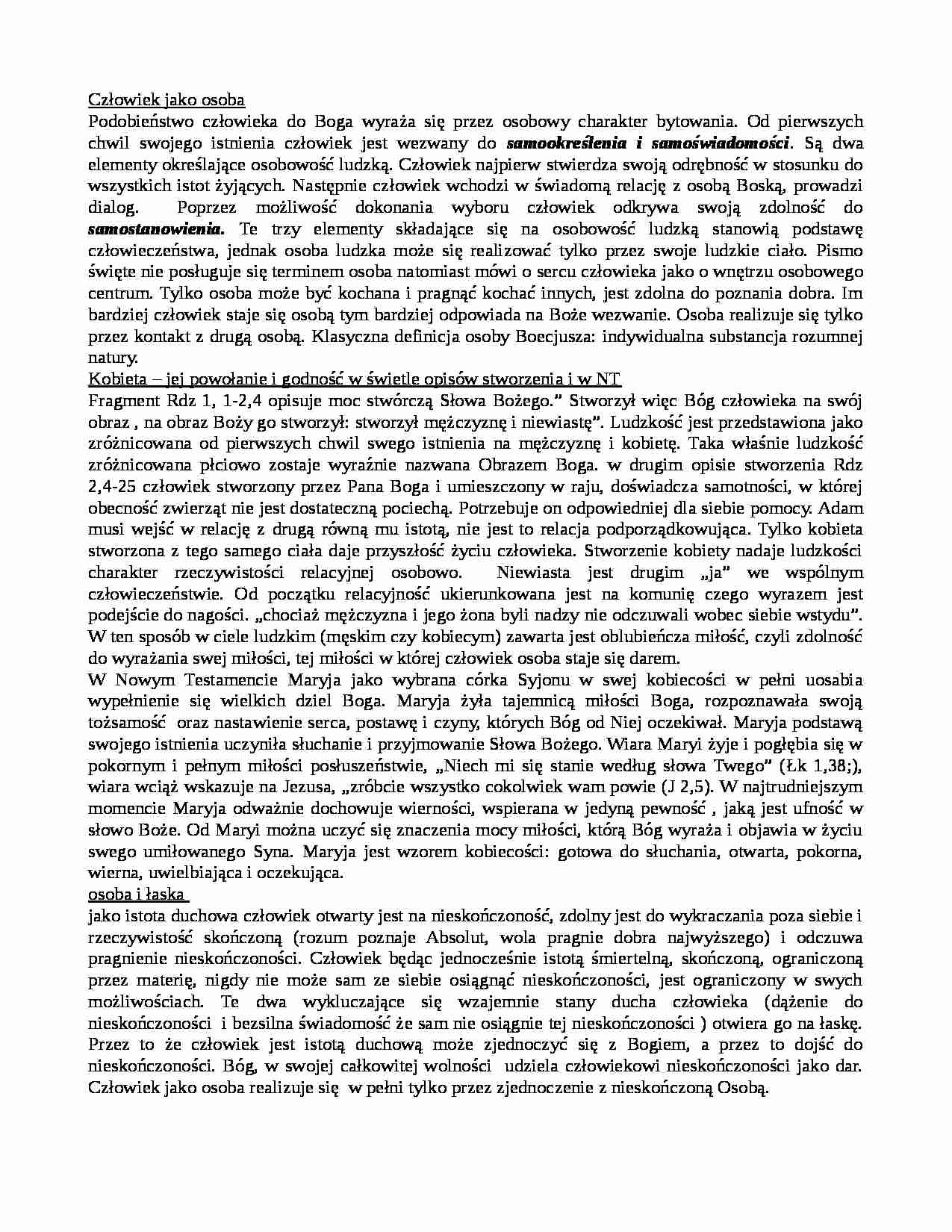 Człowiek jako stworzenie, człowiek jako osoba - strona 1