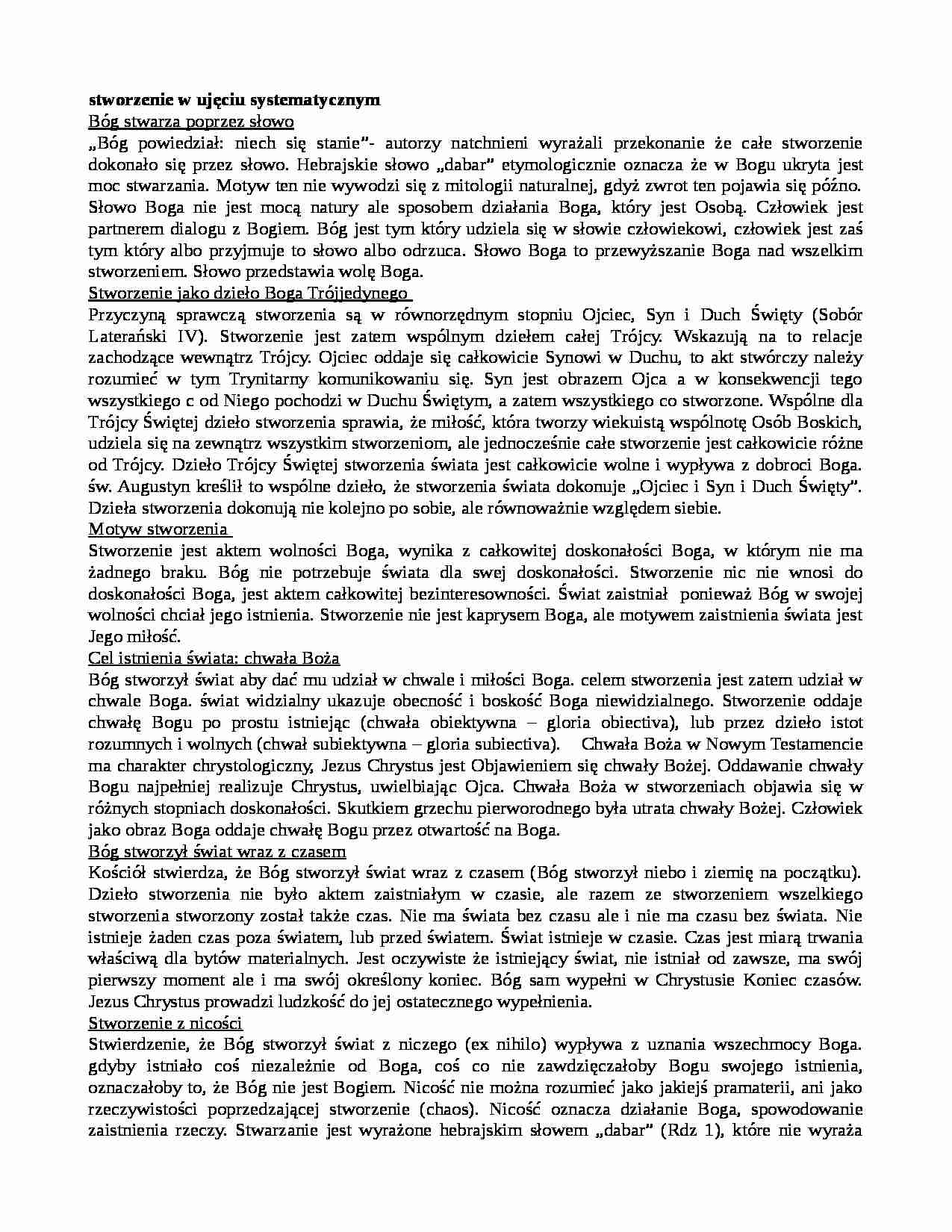 Stworzenie w ujęciu systematycznym - strona 1