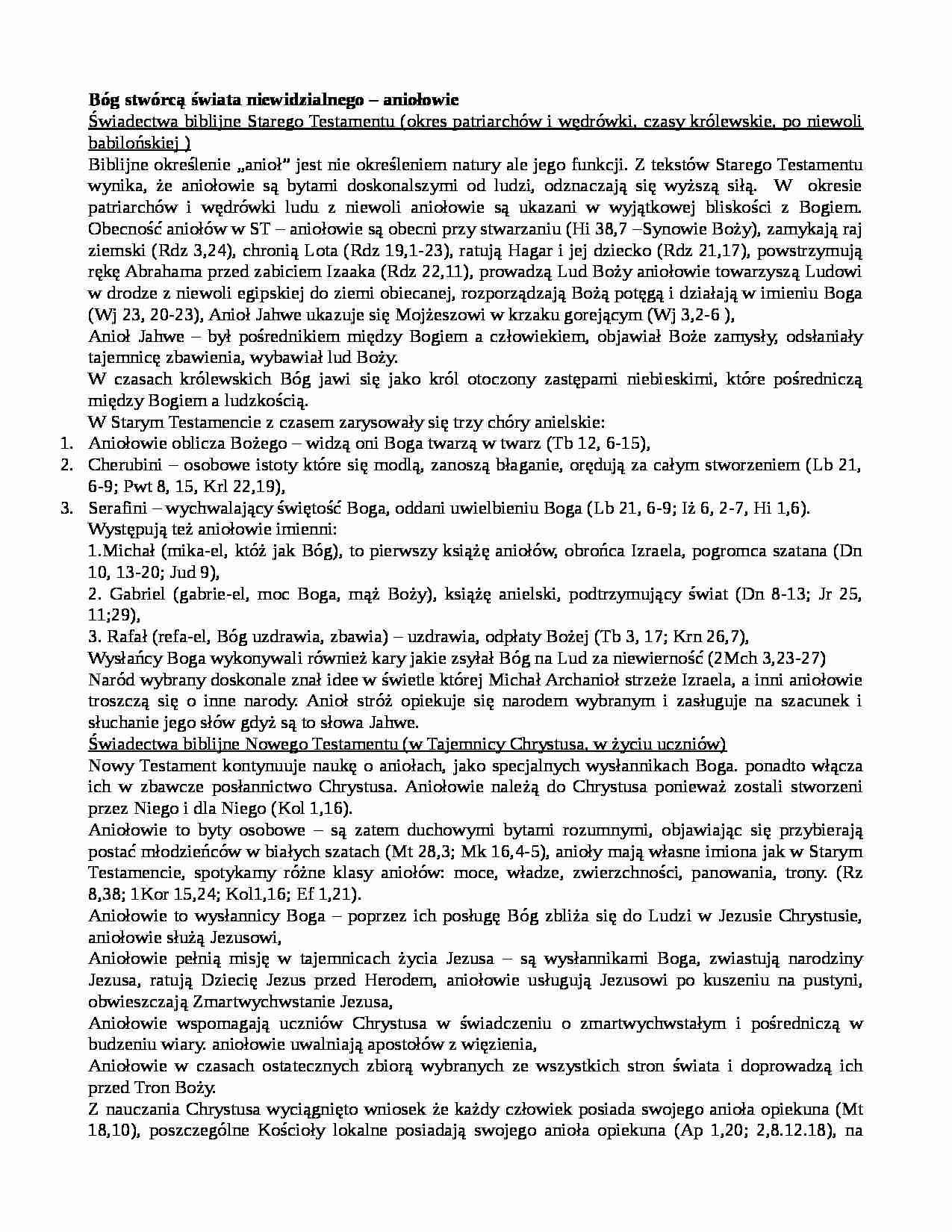 Bóg stwórcą świata niewidzialnego - aniołowie - strona 1