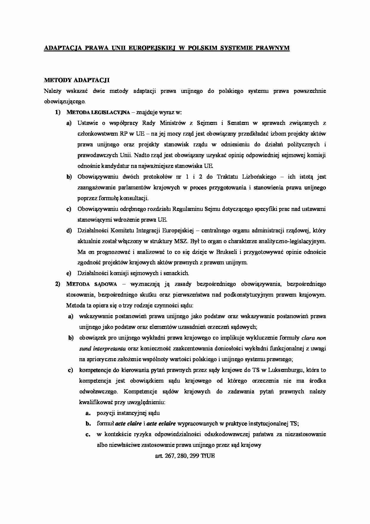 ADAPTACJA PRAWA UNII EUROPEJSKIEJ W POLSKIM SYSTEMIE PRAWNYM - strona 1