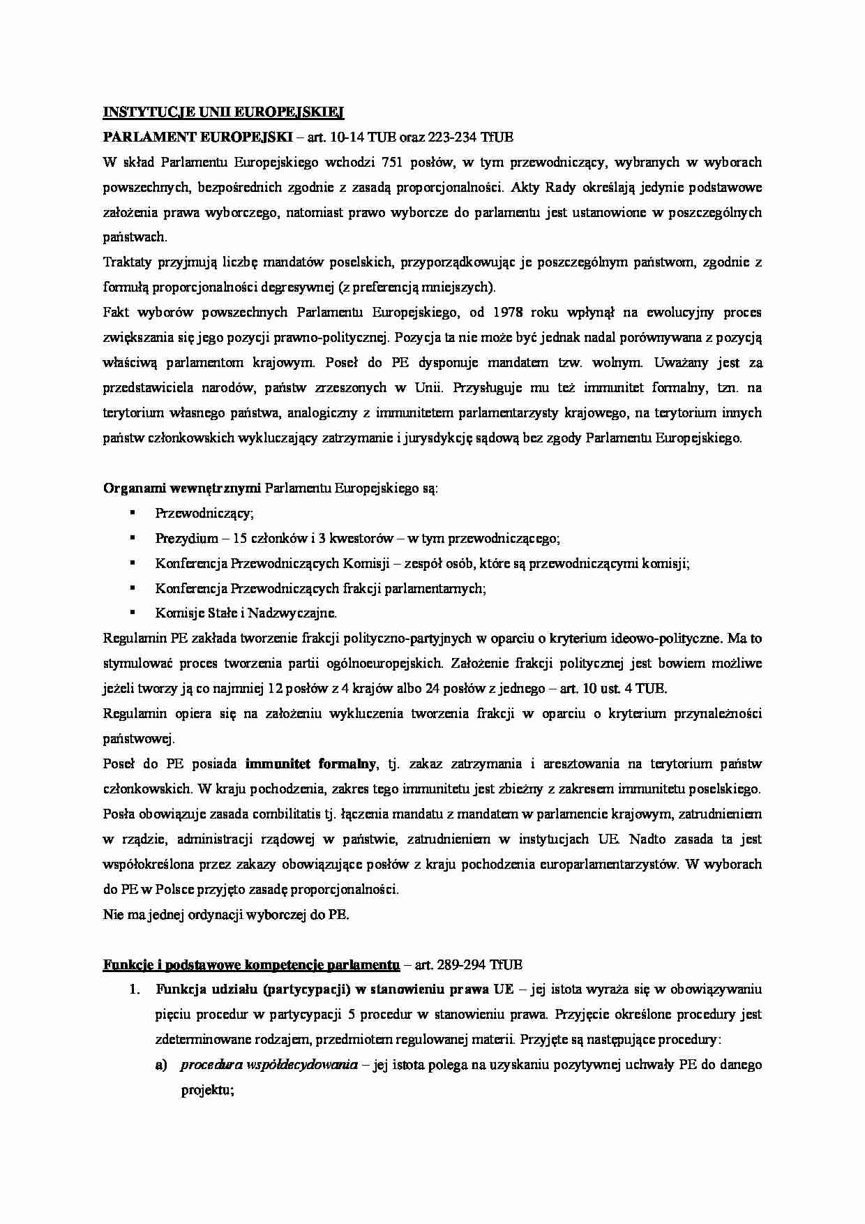 INSTYTUCJE UNII EUROPEJSKIEJ - PARLAMENT EUROPEJSKI - strona 1