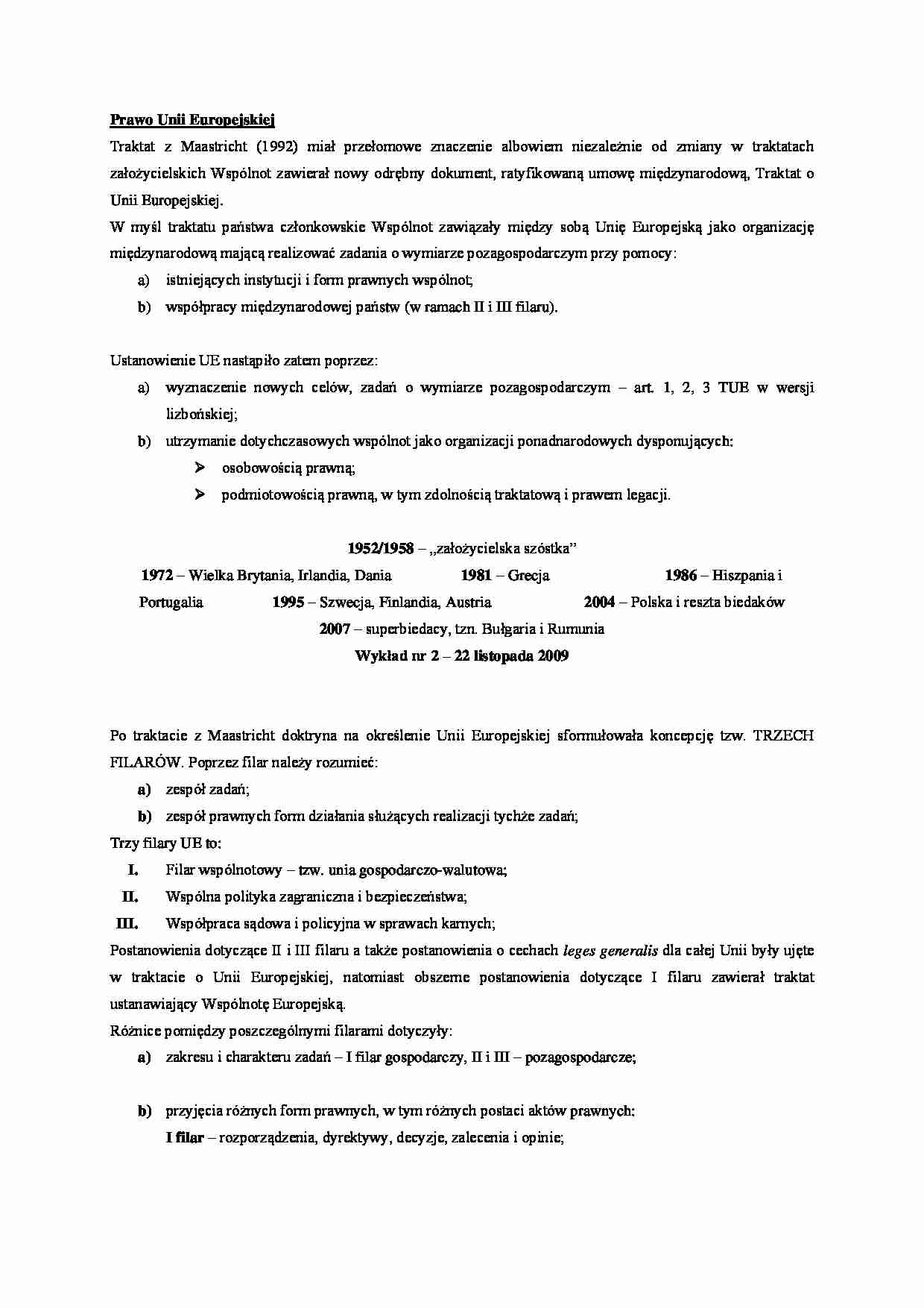 Prawo Unii Europejskiej - Traktat z Maastricht  - strona 1