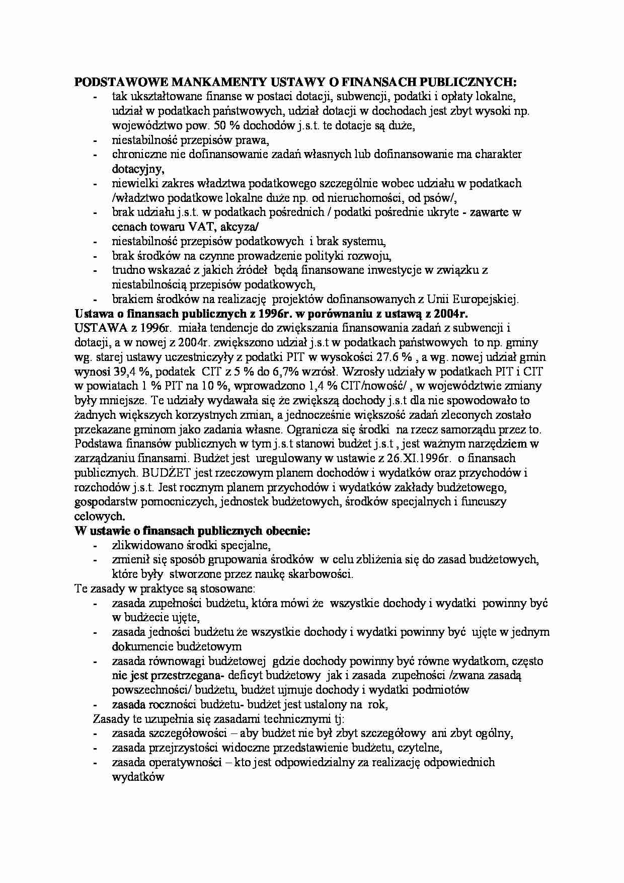 PODSTAWOWE MANKAMENTY USTAWY O FINANSACH PUBLICZNYCH - strona 1