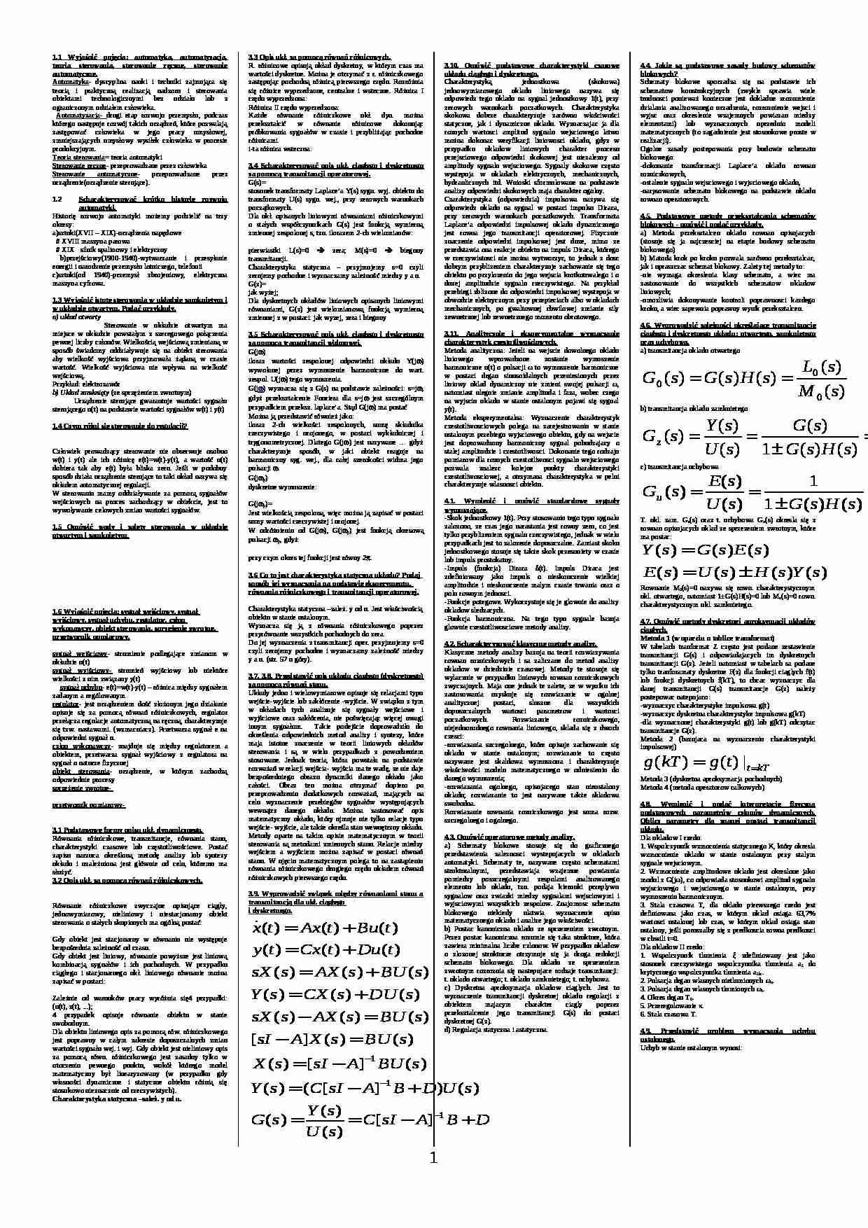 Ściąga do Automatyki - strona 1