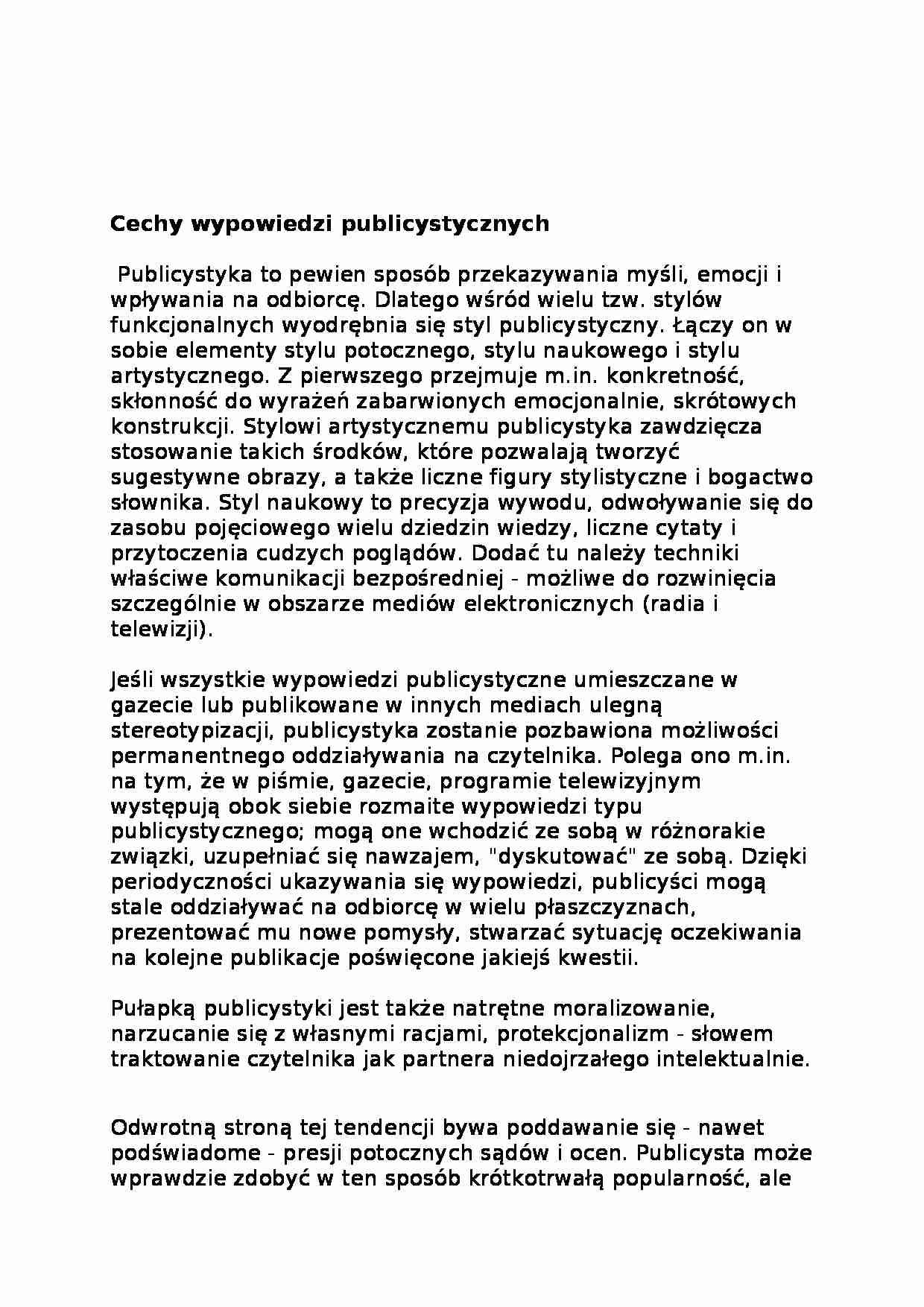 Cechy wypowiedzi publicystycznych - strona 1