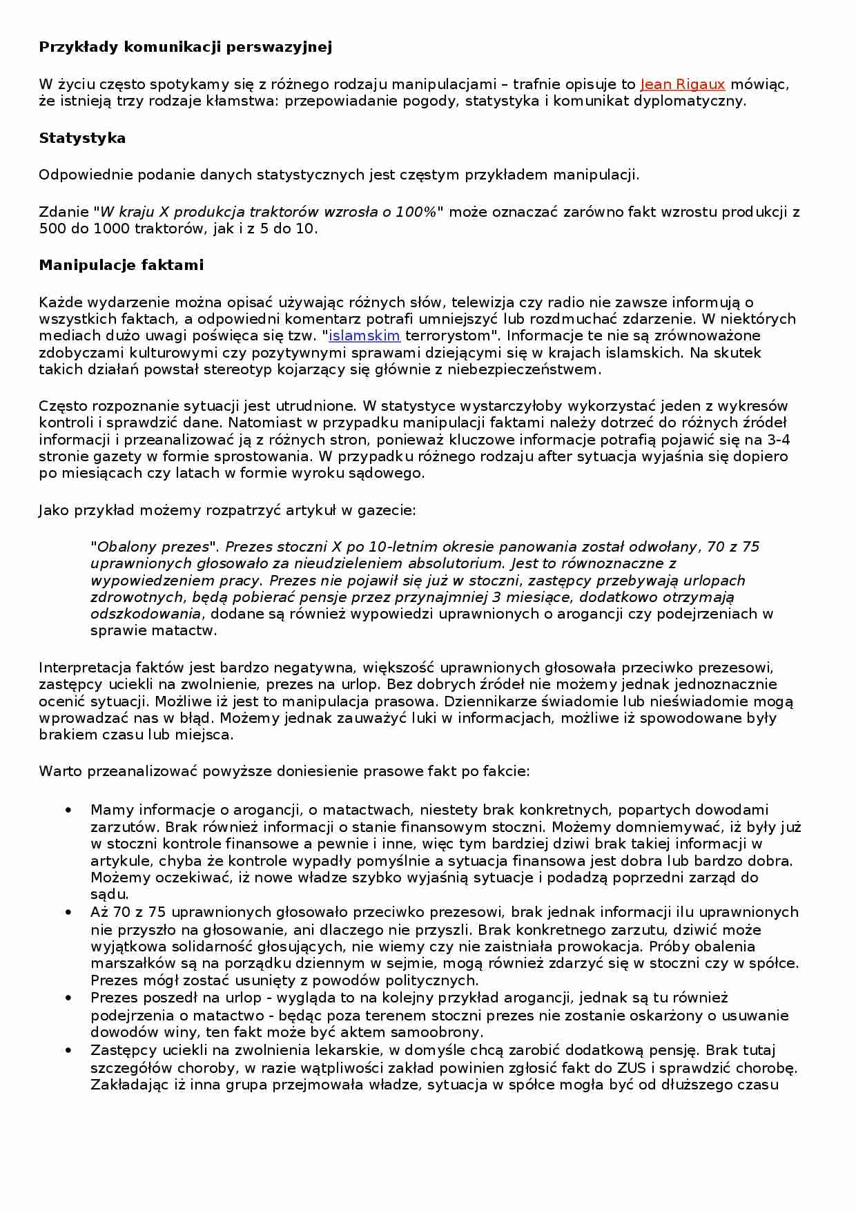 Manipulacja - przykłady komunikacji perswazyjnej - strona 1