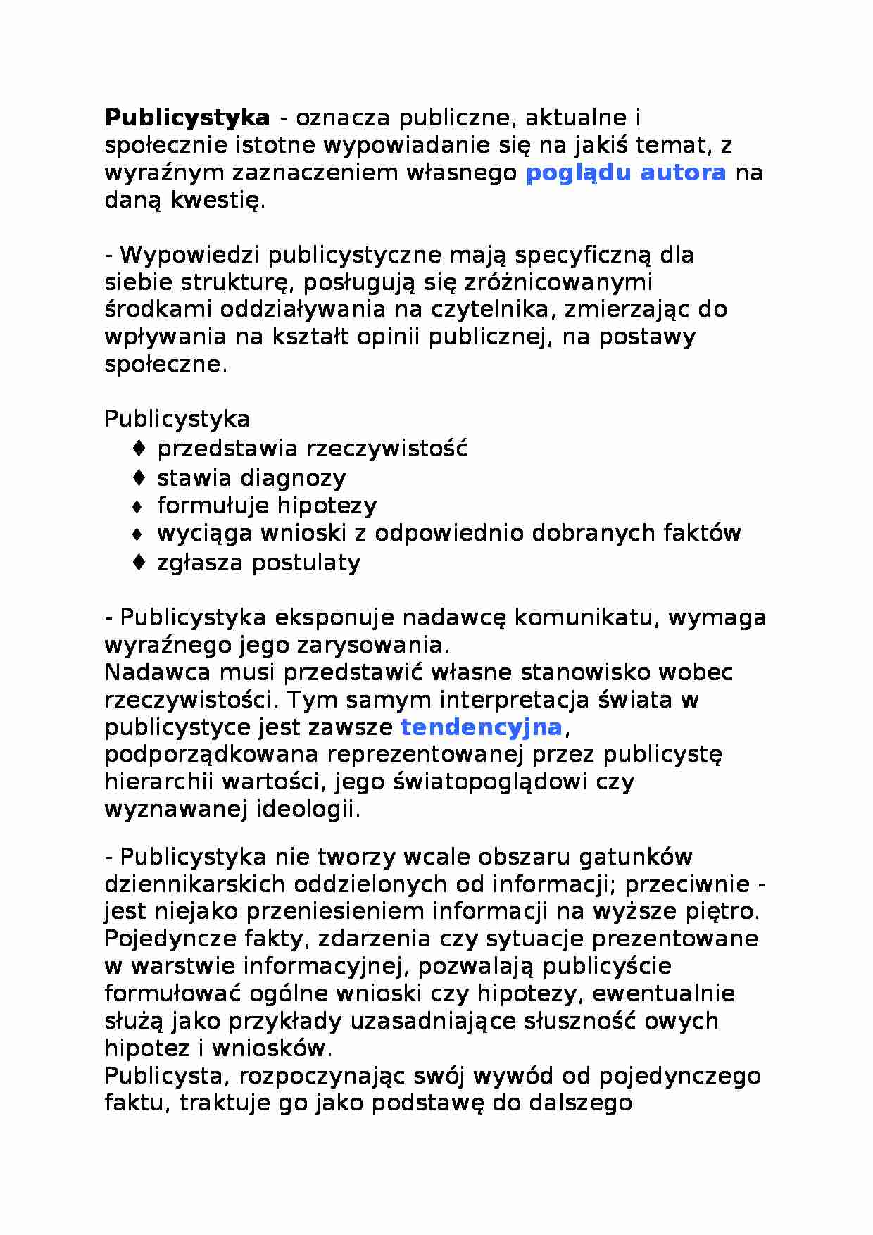 Publicystyka - charakterystyka  - strona 1