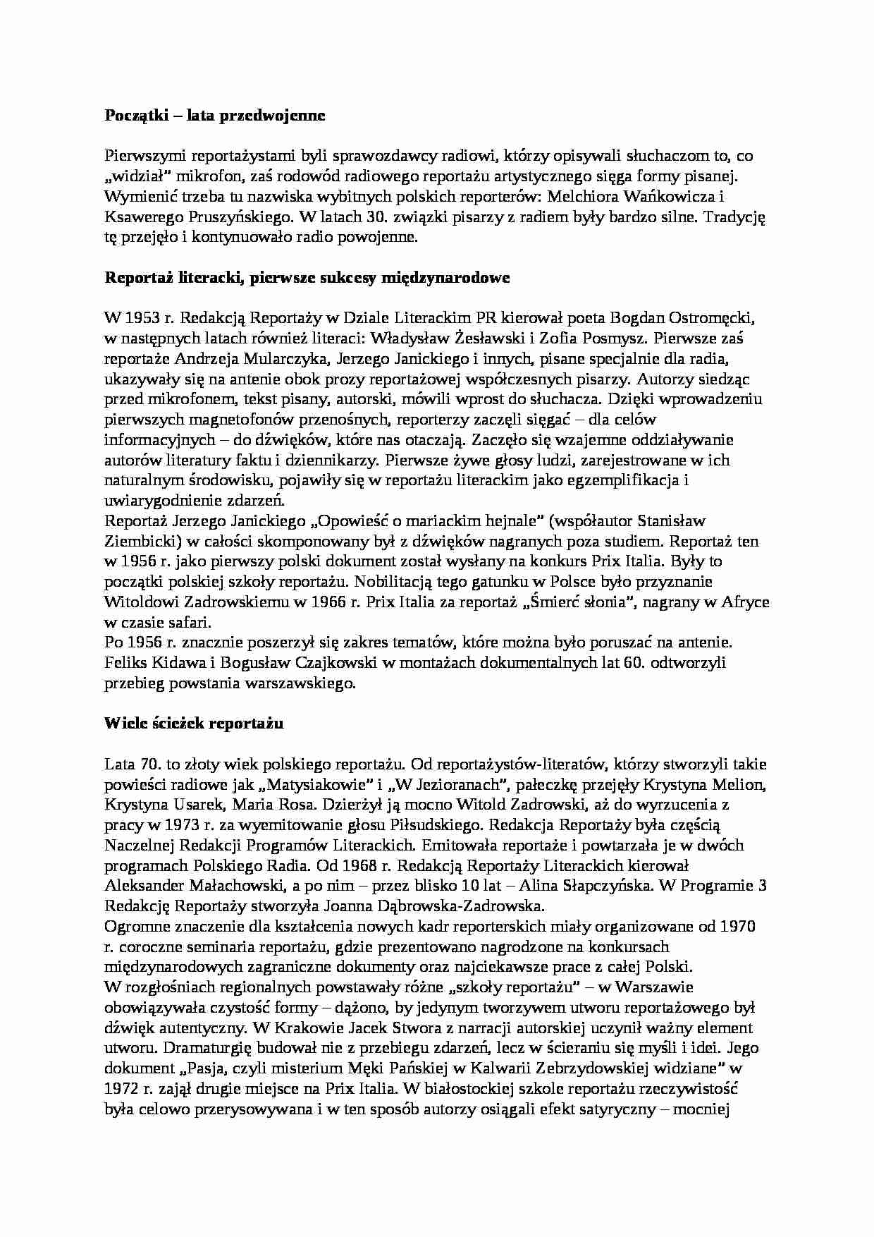 Reportaż - rys historyczny  - strona 1