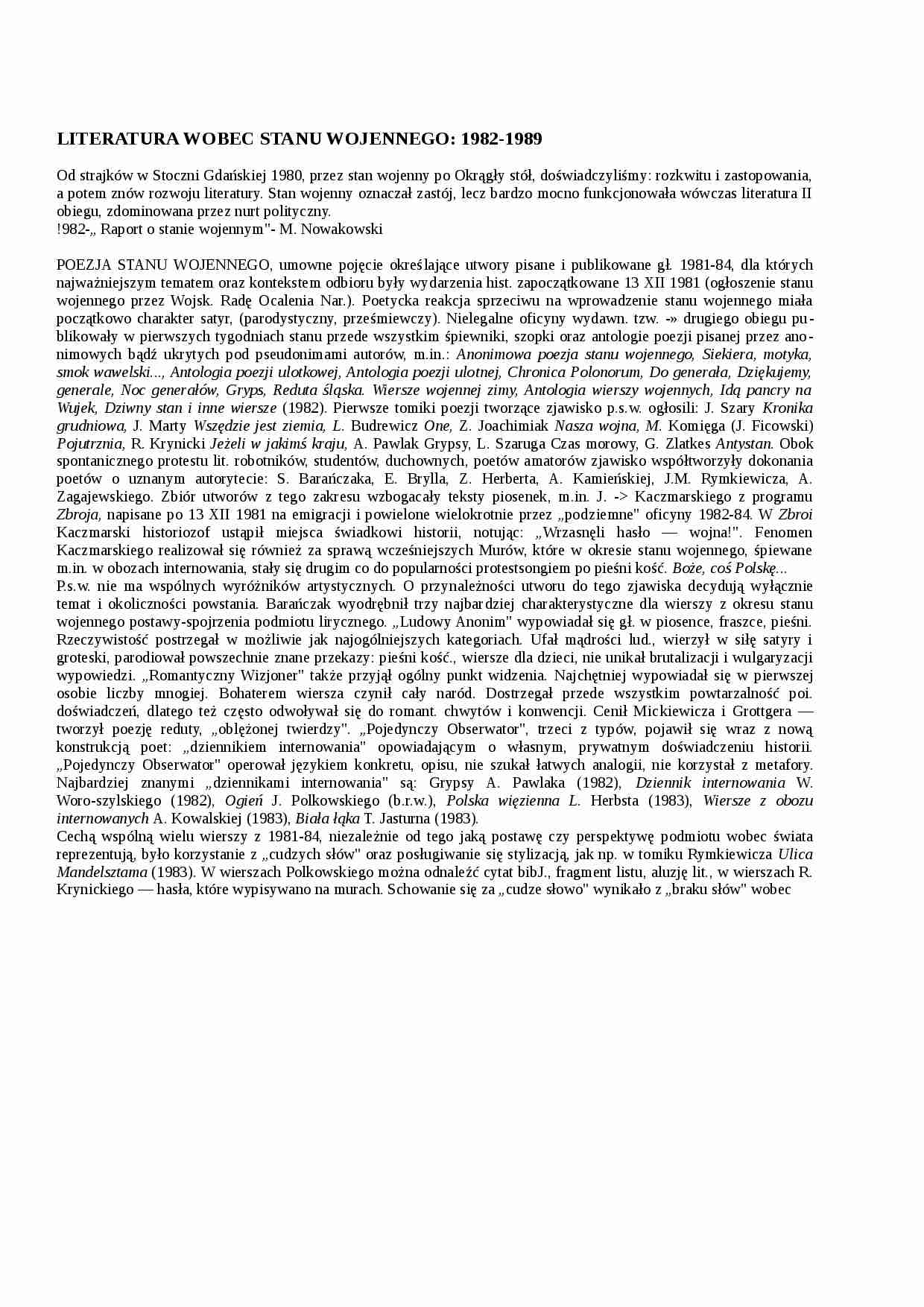 Literatura wobec stanu wojennego: 1982-1989 - strona 1