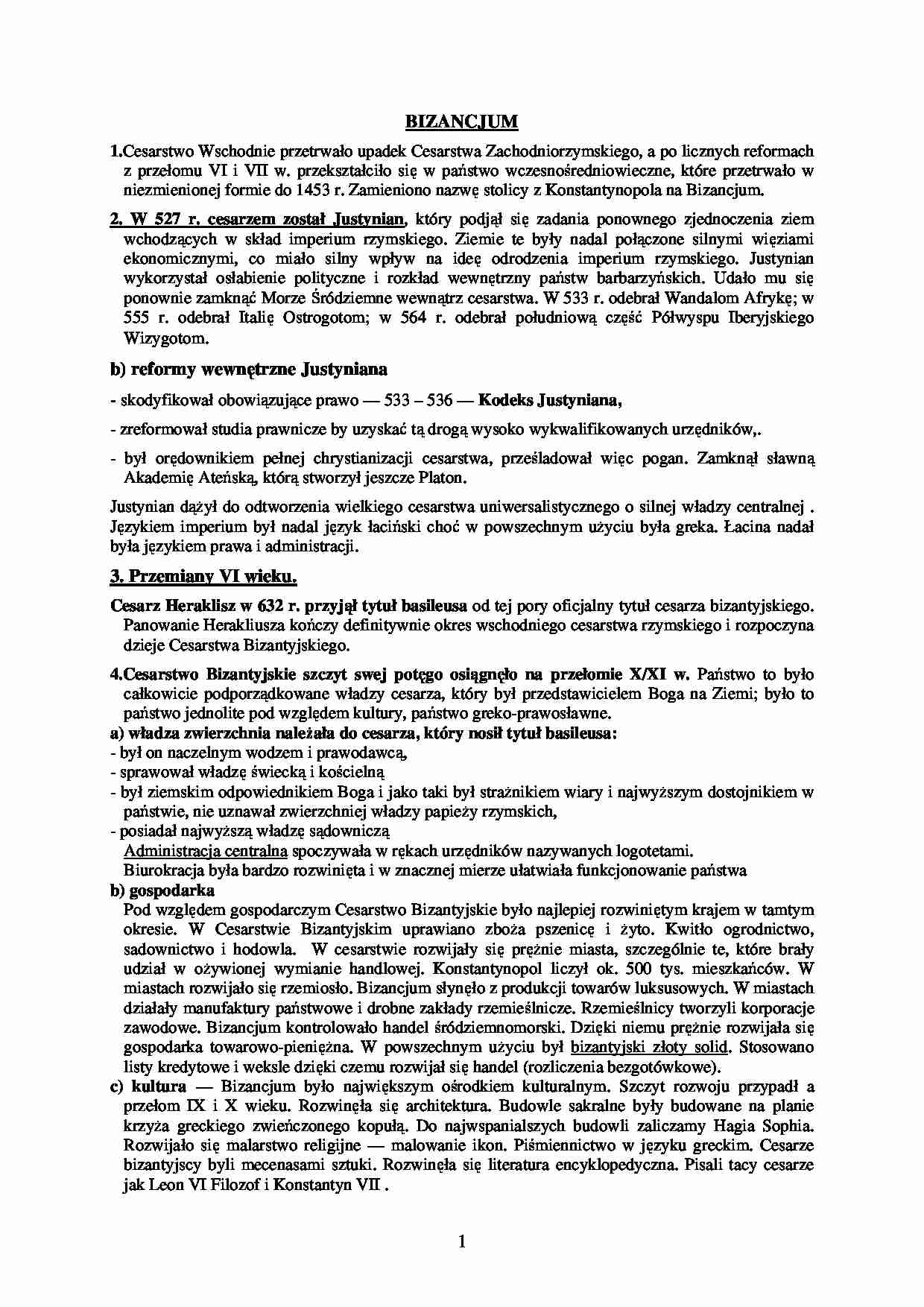 Bizancjum - opracowanie  - strona 1