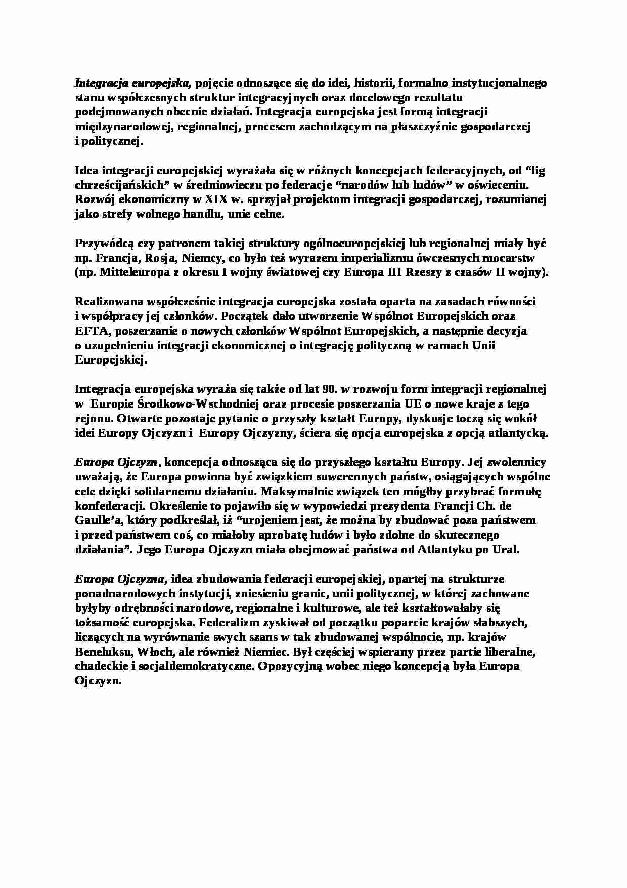 Integracja europejska - pojęcie  - strona 1
