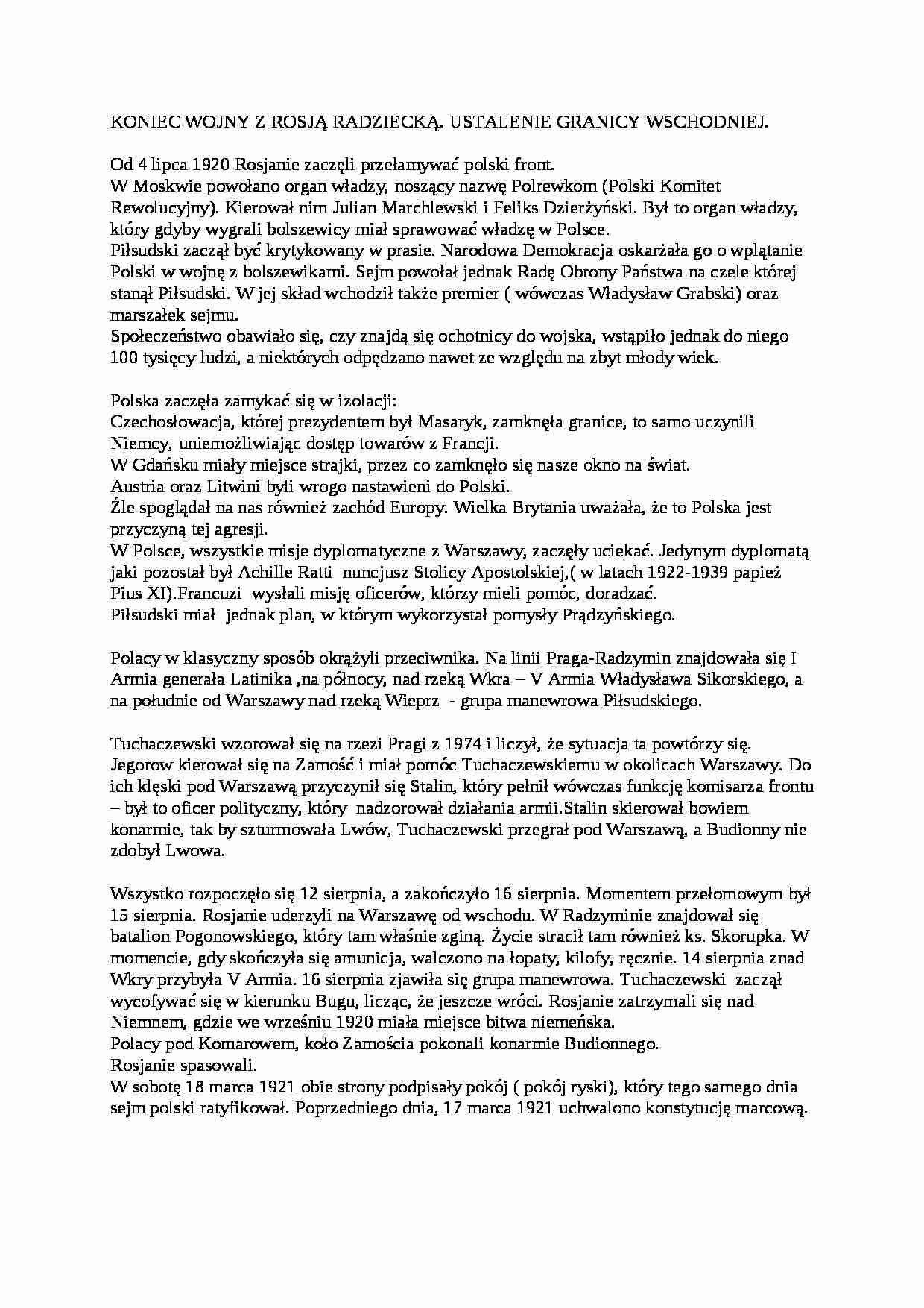 Koniec wojny z Rosja Radziecką -1920-1921 r. - strona 1