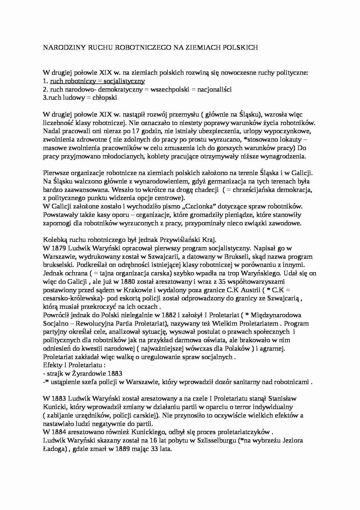 Narodziny ruchu robotniczego na ziemiach polskich - strona 1