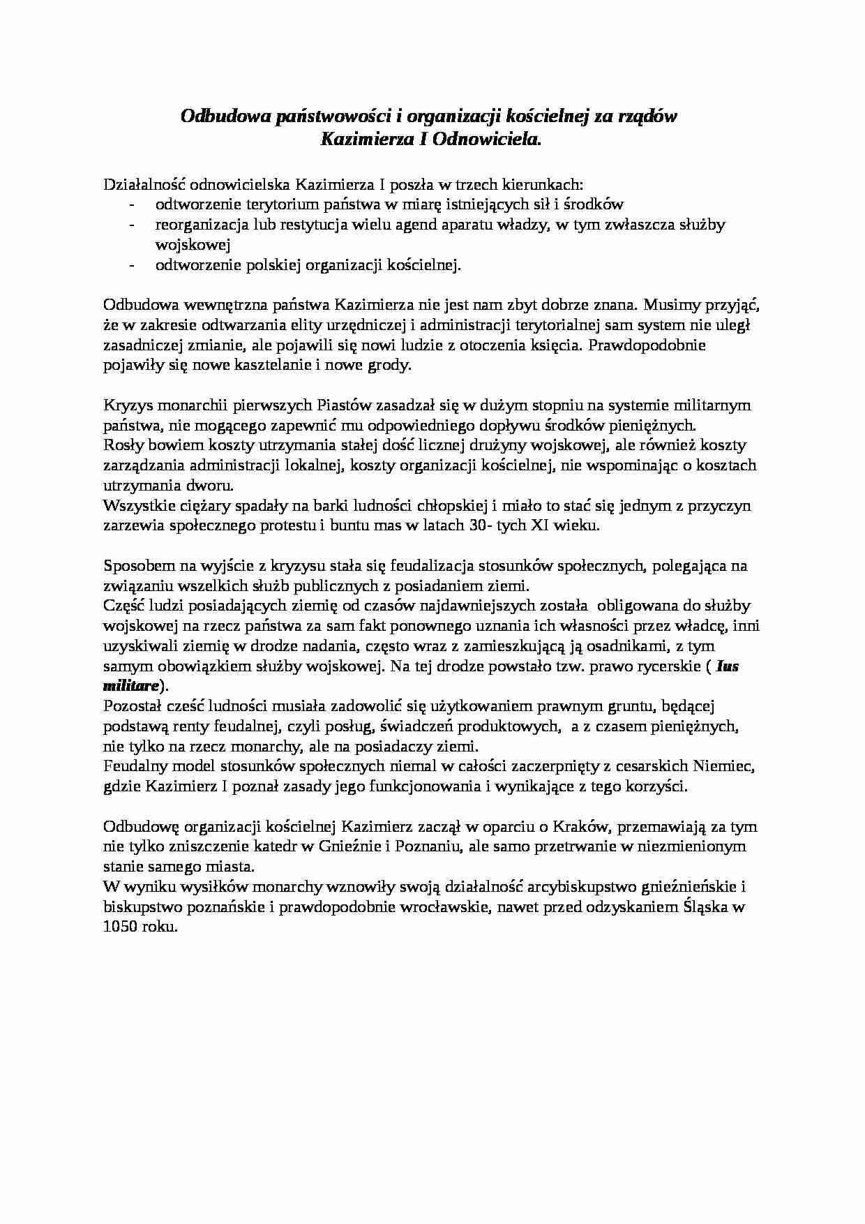 Panowanie i działalność Kazimierza Odnowiciela  - strona 1