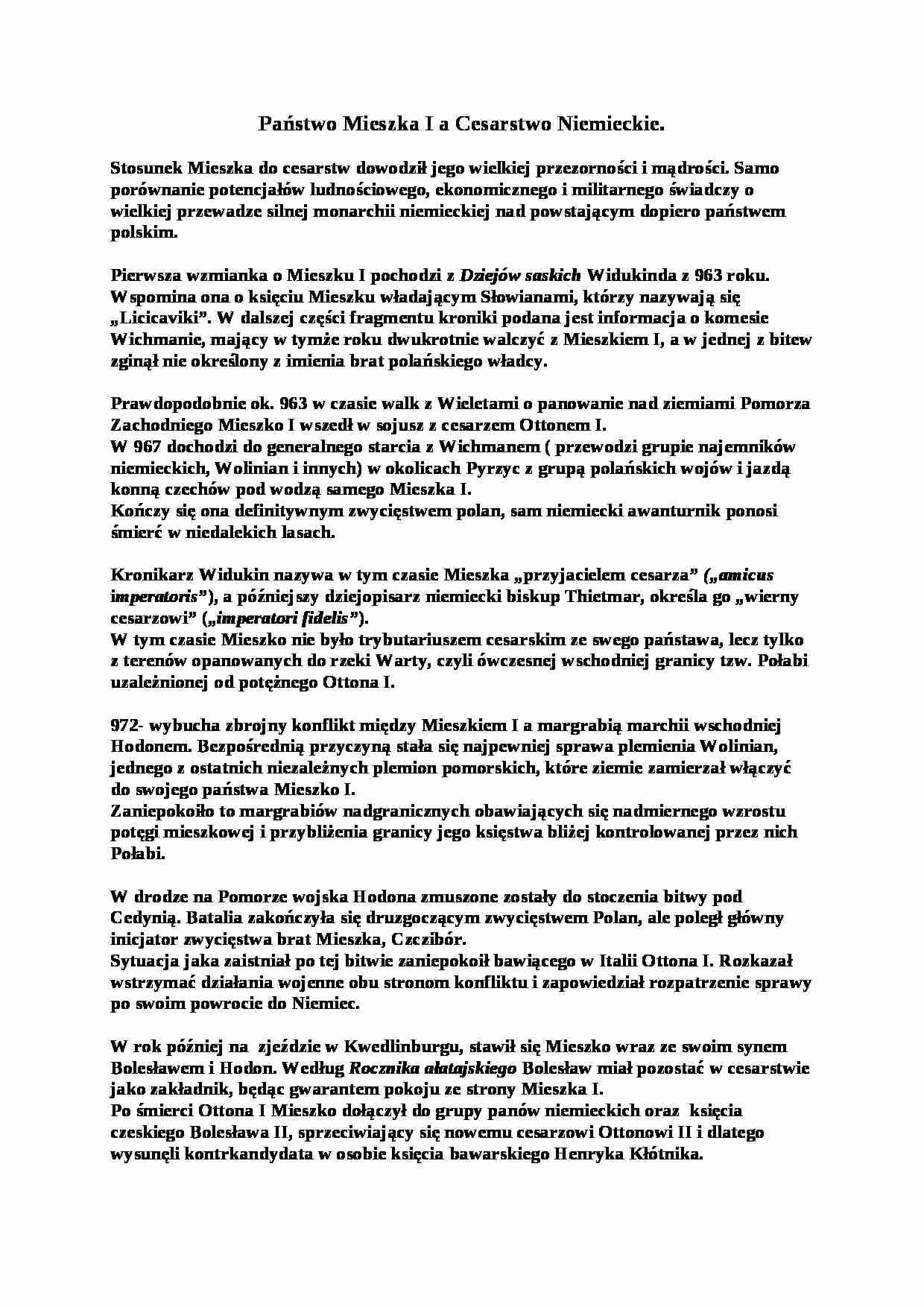 Państwo Mieszka I a Cesarstwo Niemieckie - strona 1