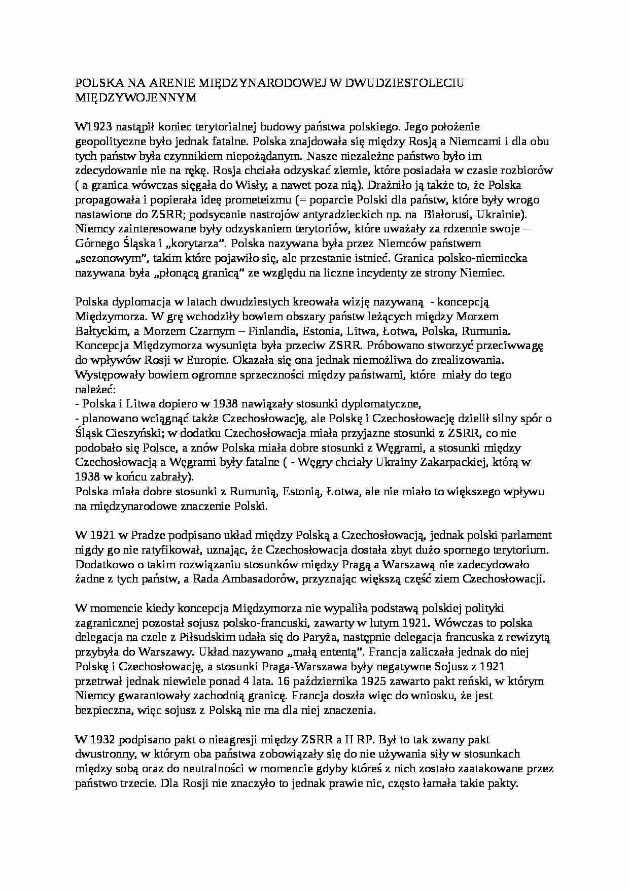 Polska na arenie międzynarodowej w dwudziestoleciu międzywojennym - strona 1