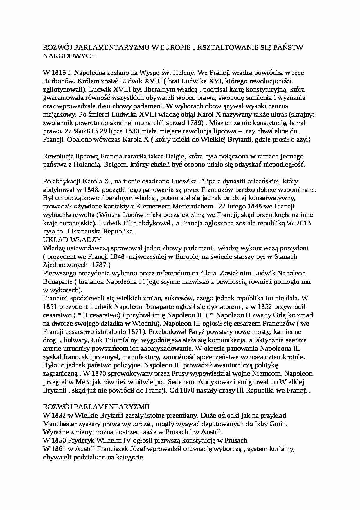 Rozwój parlamentaryzmu w Europie  - strona 1