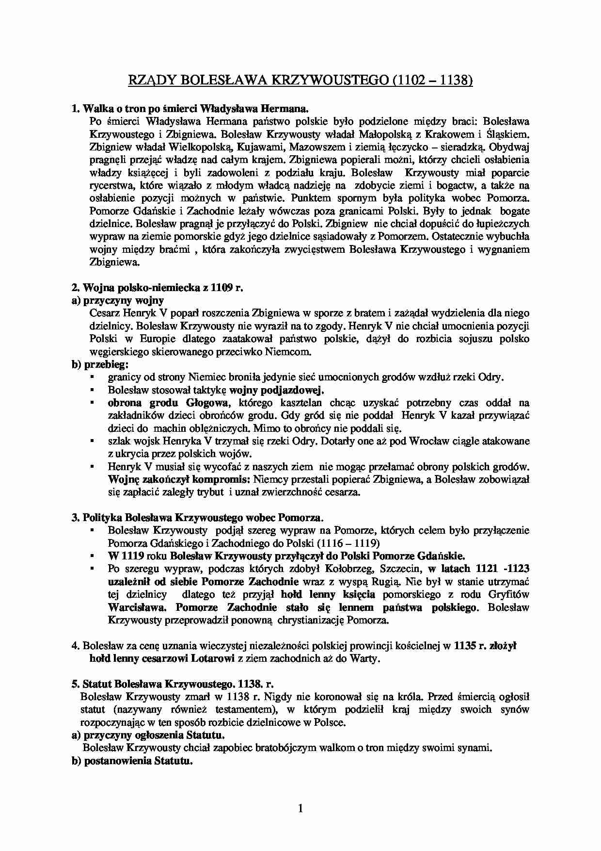 Rządy Bolesława Krzywoustego  - strona 1