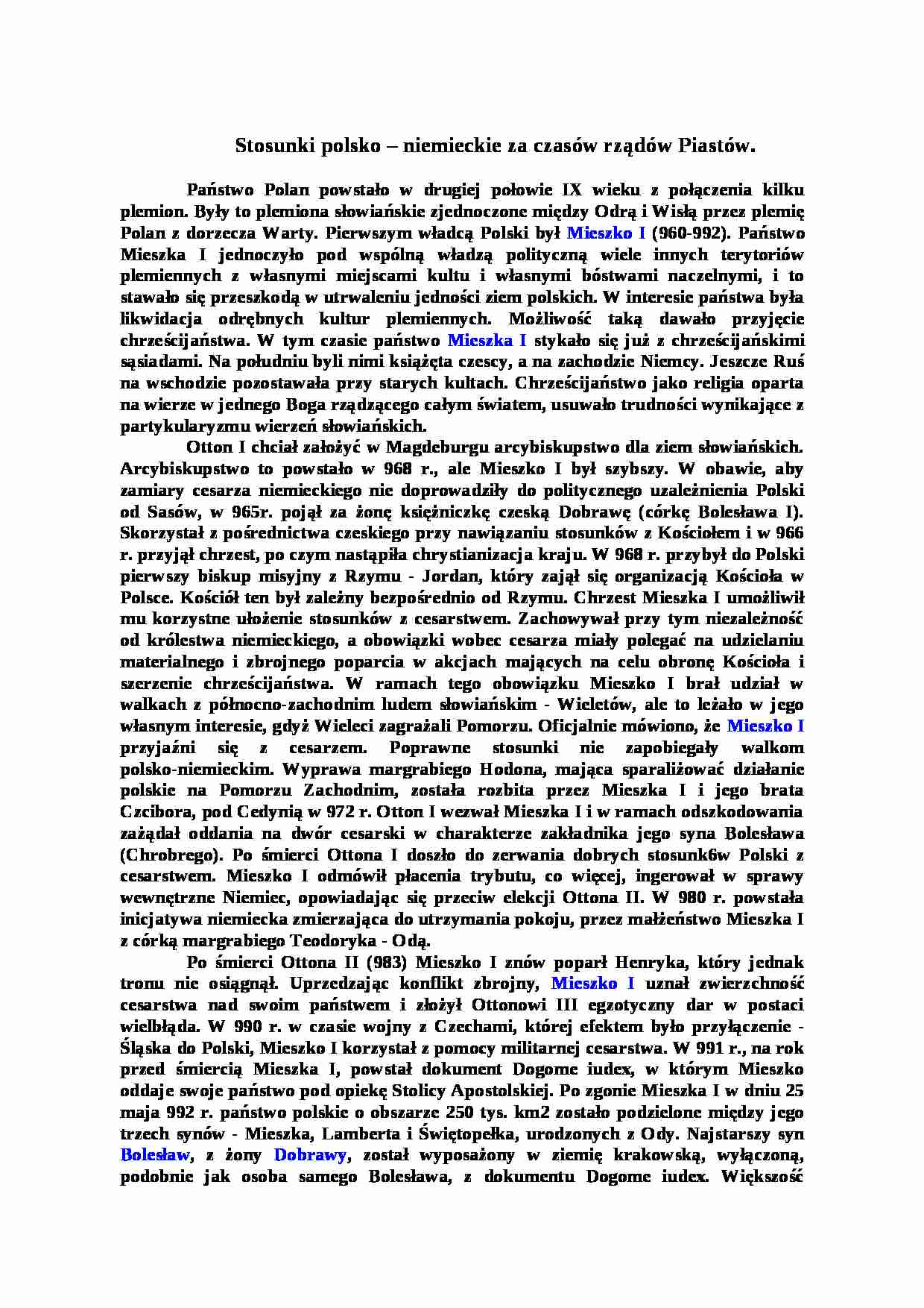 Stosunki polsko-niemieckie za panowania Piastów - strona 1