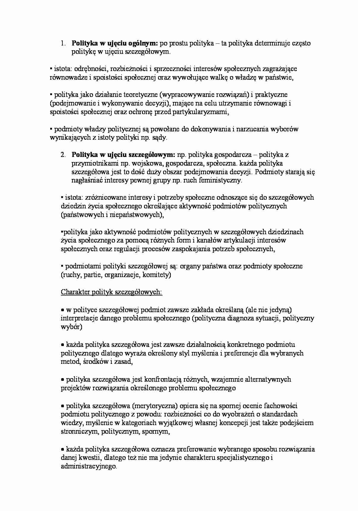 Teoria polityki - opracowanie zagadnień - strona 1