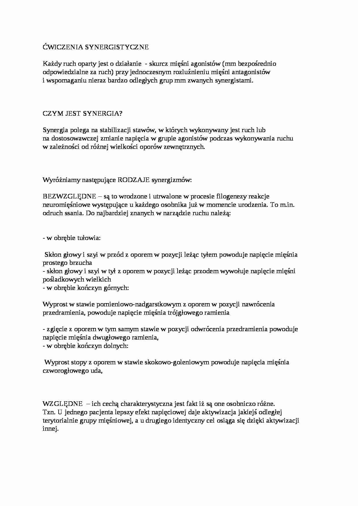 Ćwiczenia synergistyczne  - strona 1