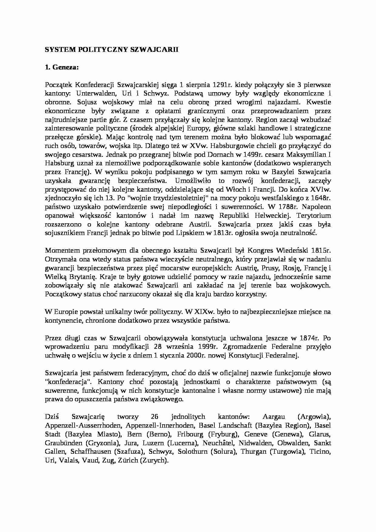 System polityczny Szwajcarii - strona 1