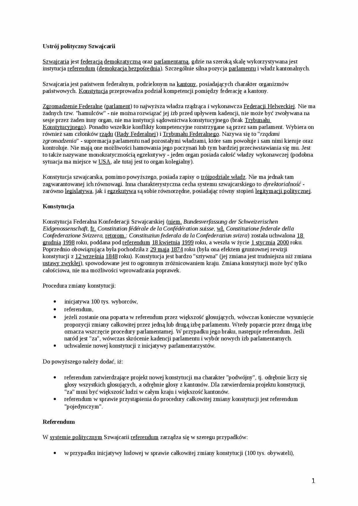 Ustrój polityczny Szwajcarii - strona 1