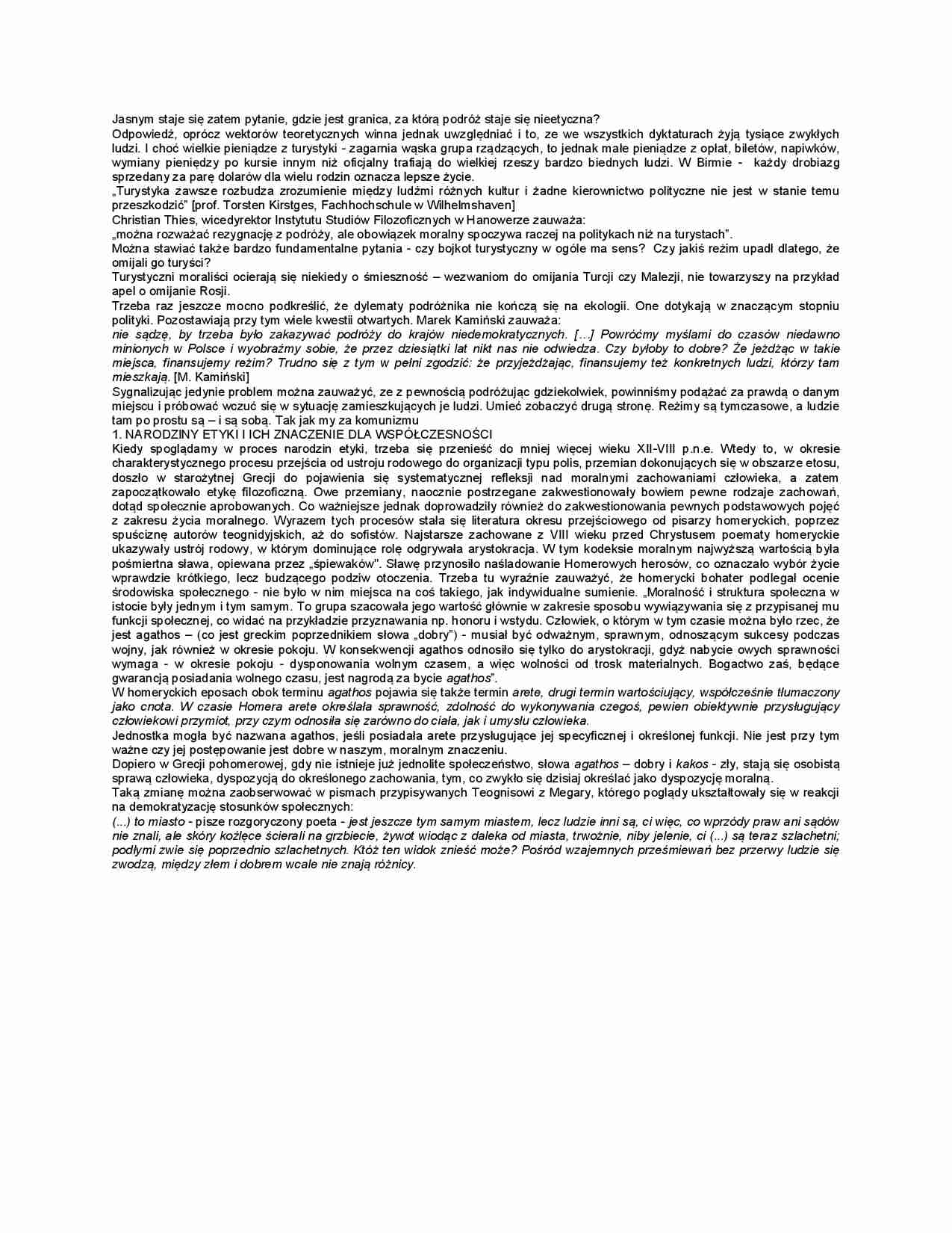 Etyka w turystyce - wykład - strona 1