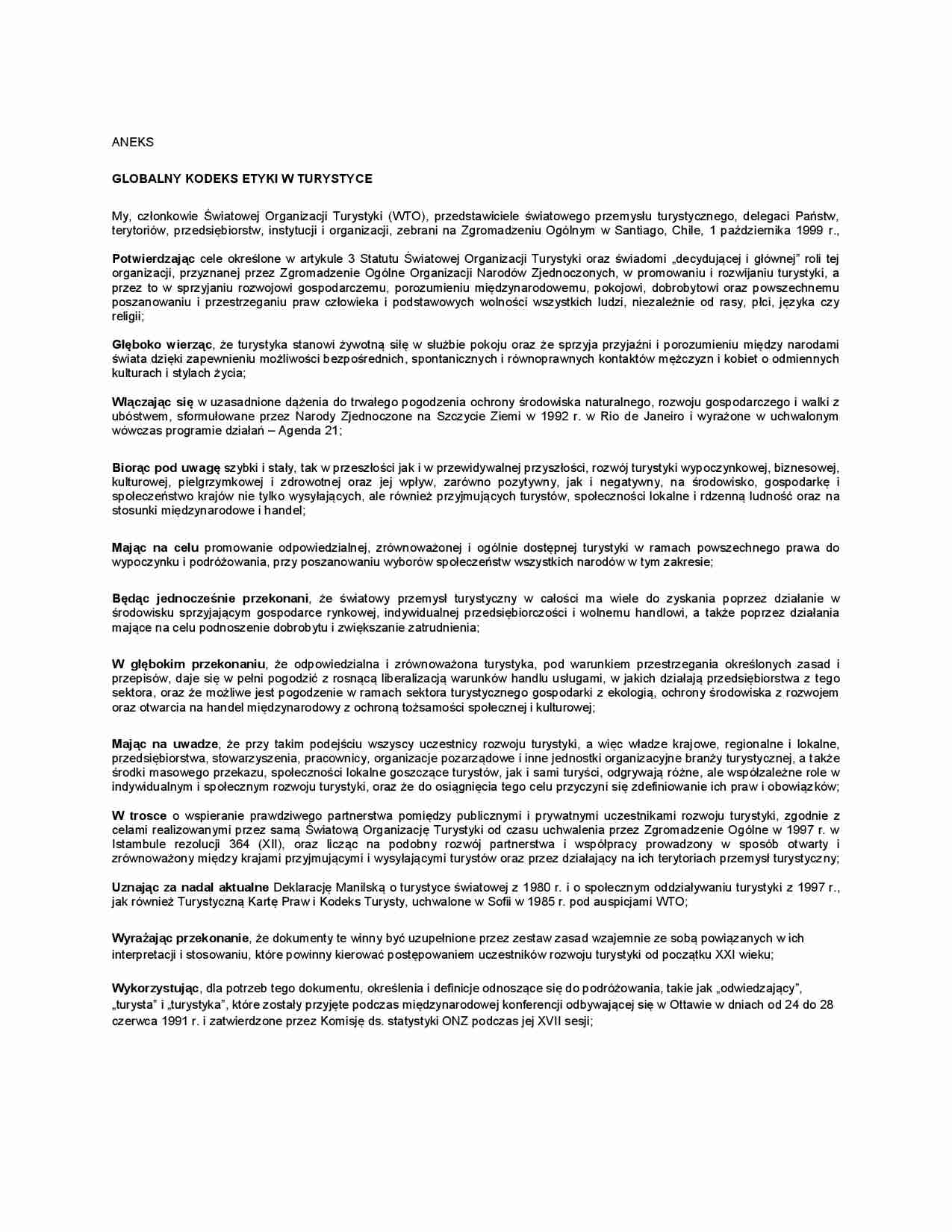 Globalny kodeks etyki w turystyce - strona 1