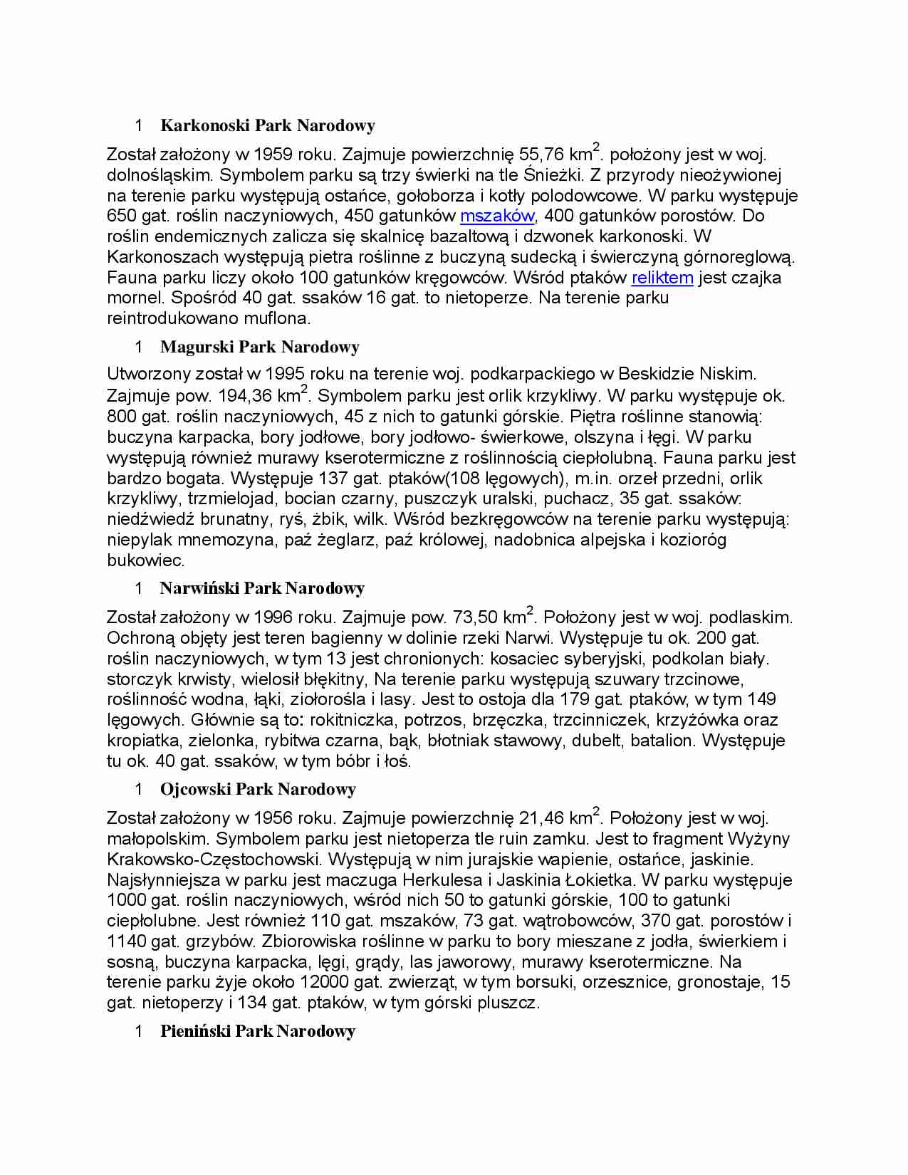 Parki narodowe - opis - strona 1
