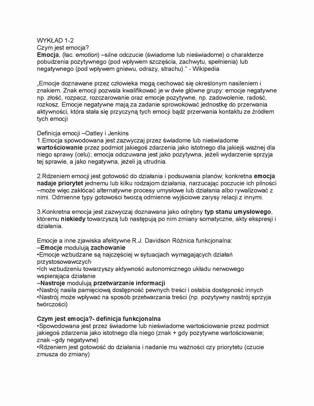 Definicja emocji -Oatley i Jenkins - strona 1