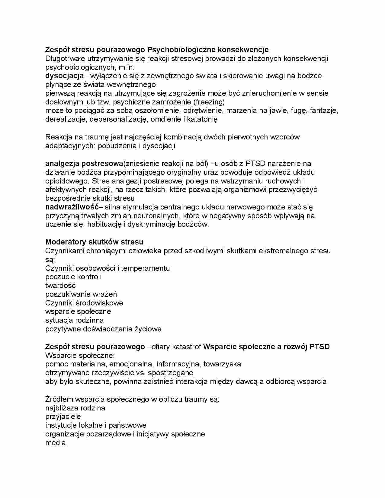  Zespół stresu pourazowego - Psychobiologiczne konsekwencje  - strona 1
