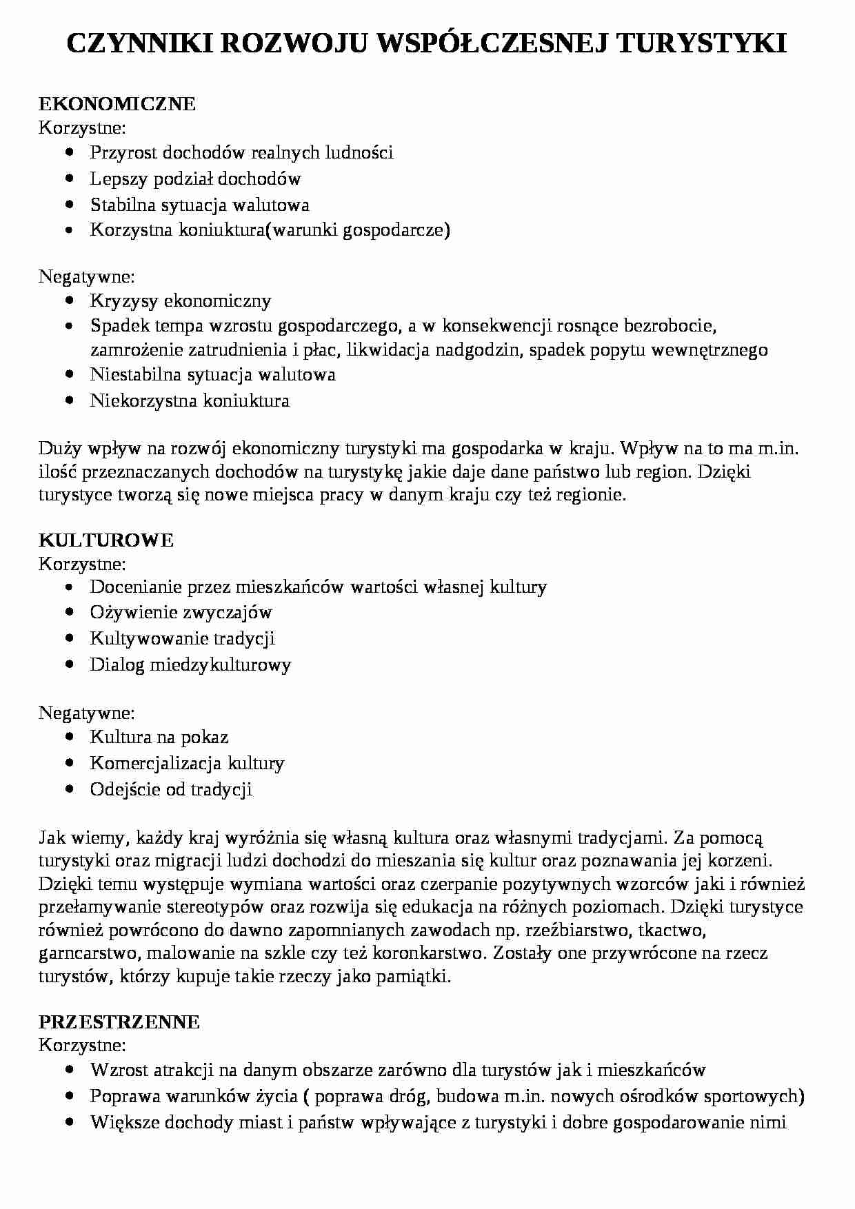 Czynniki rozwoju współczesnej turystyki - ekonomiczne - strona 1