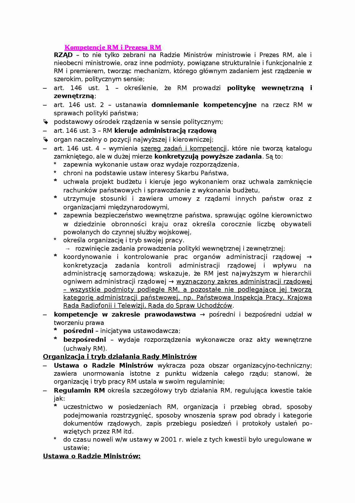 Kompetencje RM i Prezesa RM - strona 1