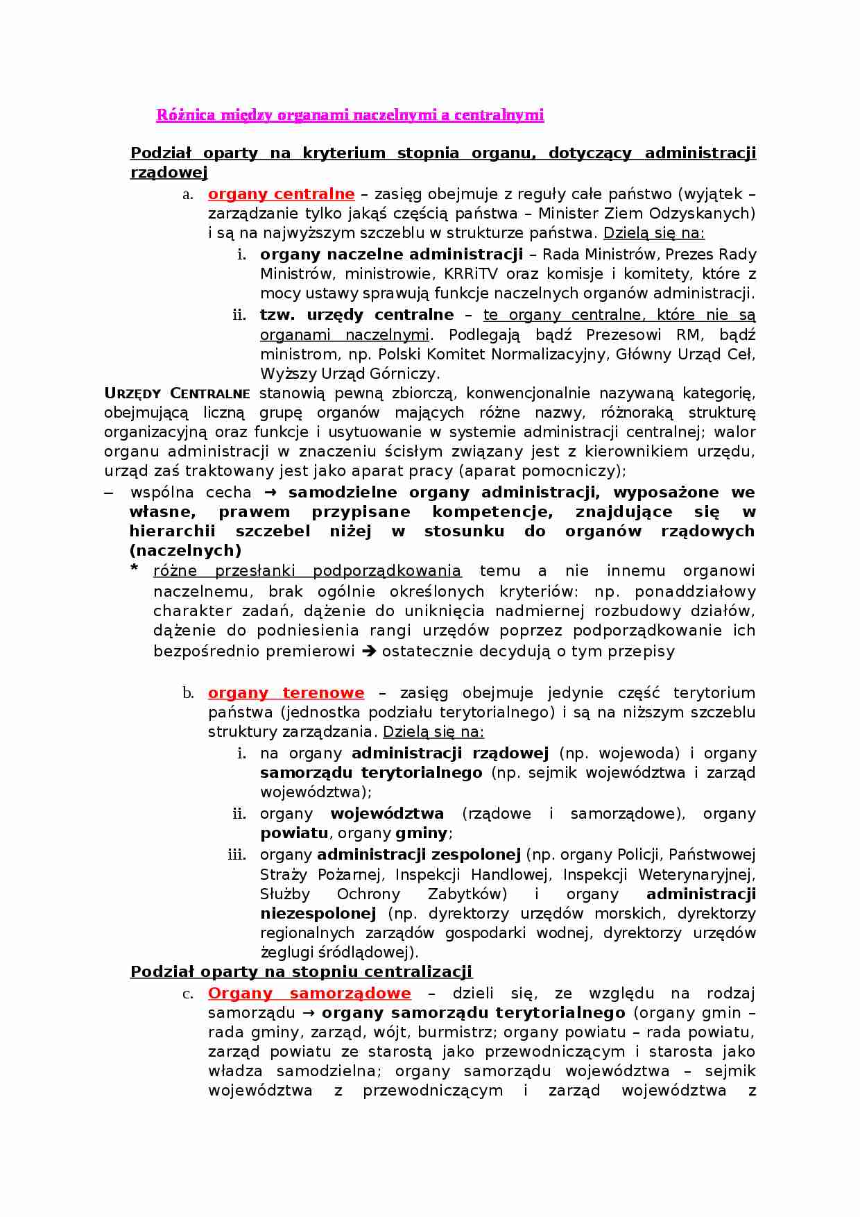 Różnica między organami naczelnymi a centralnymi - strona 1