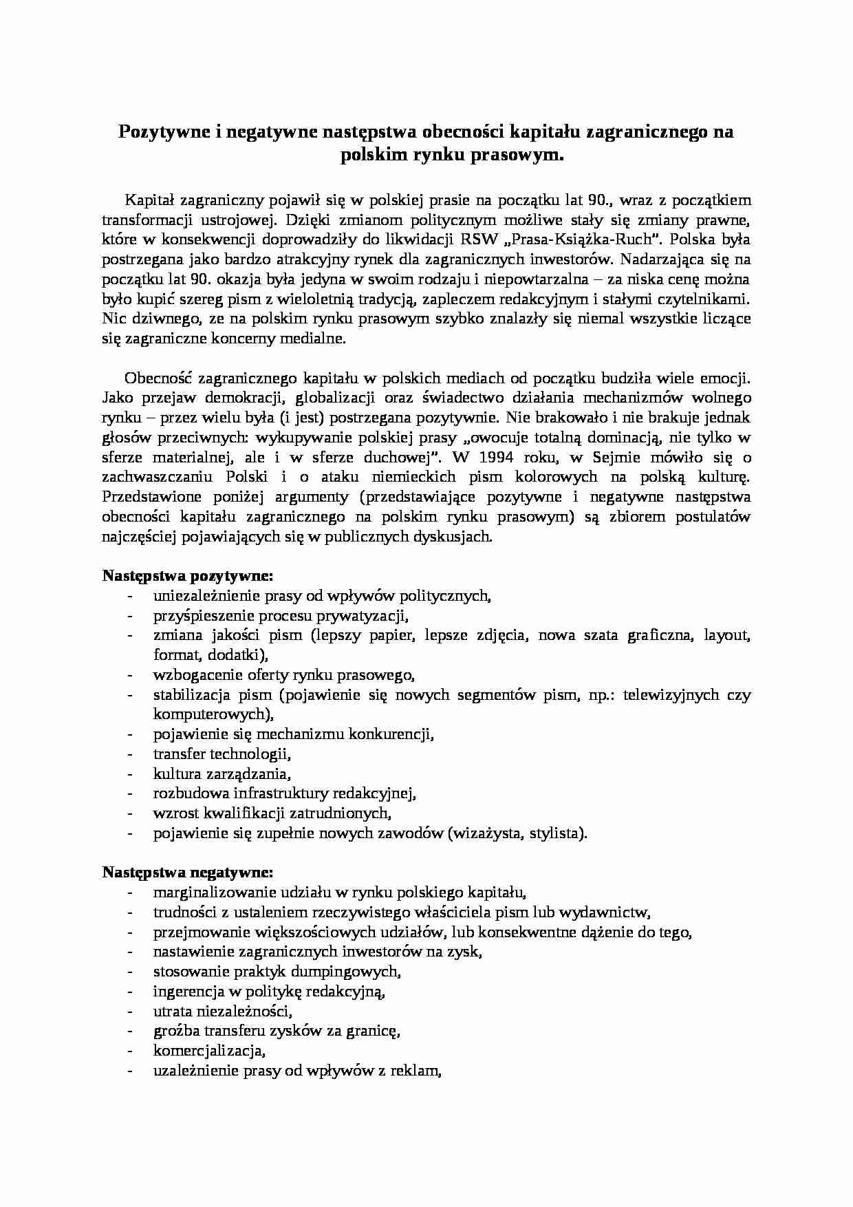 Następstwa obecności kapitału zagranicznego - strona 1