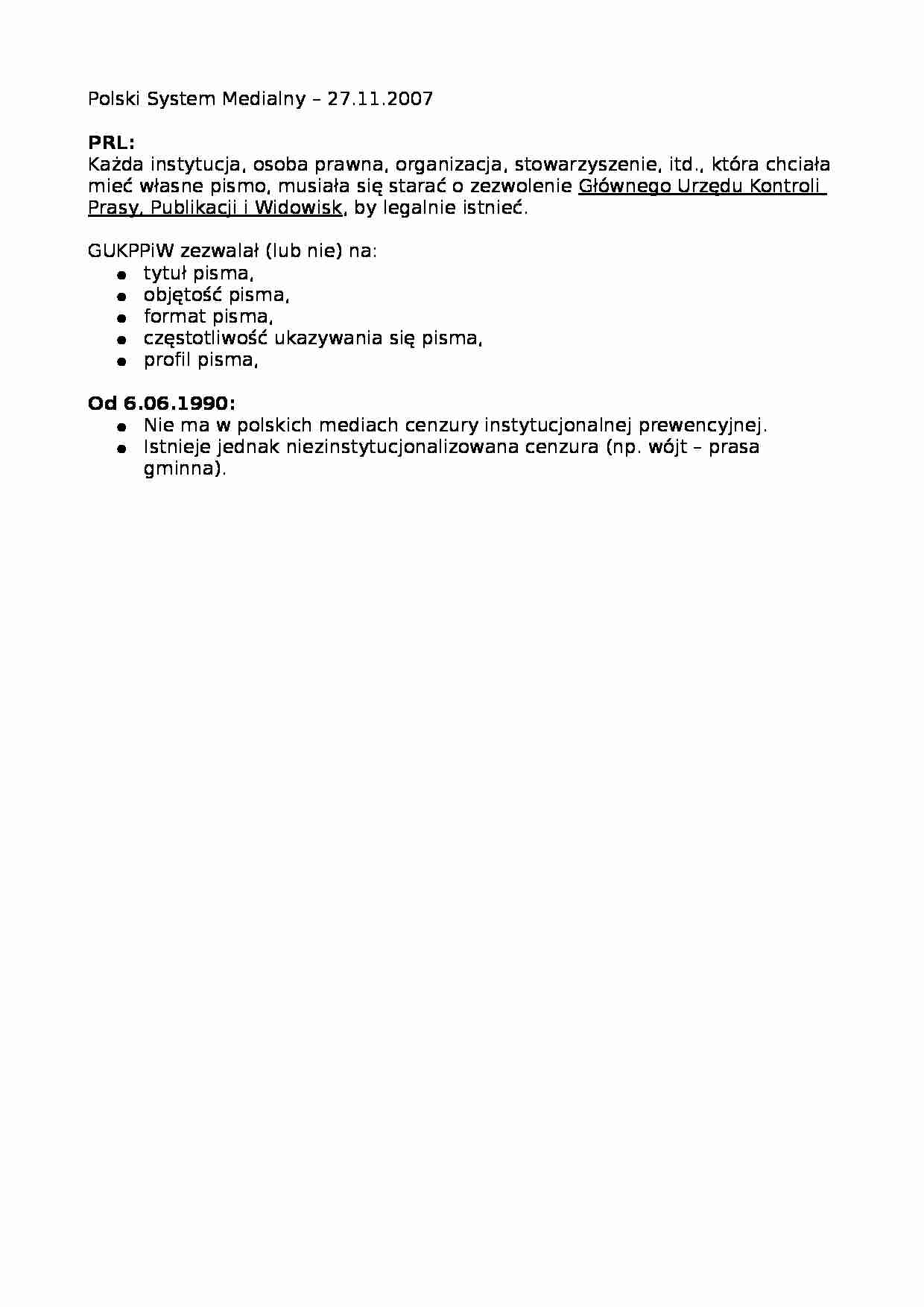 Polski System Medialny - wykład 26-11-2007 - strona 1