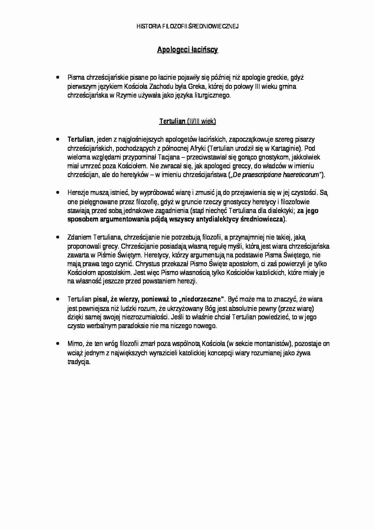 Apologeci łacińscy - omówienie zagadnienia - strona 1