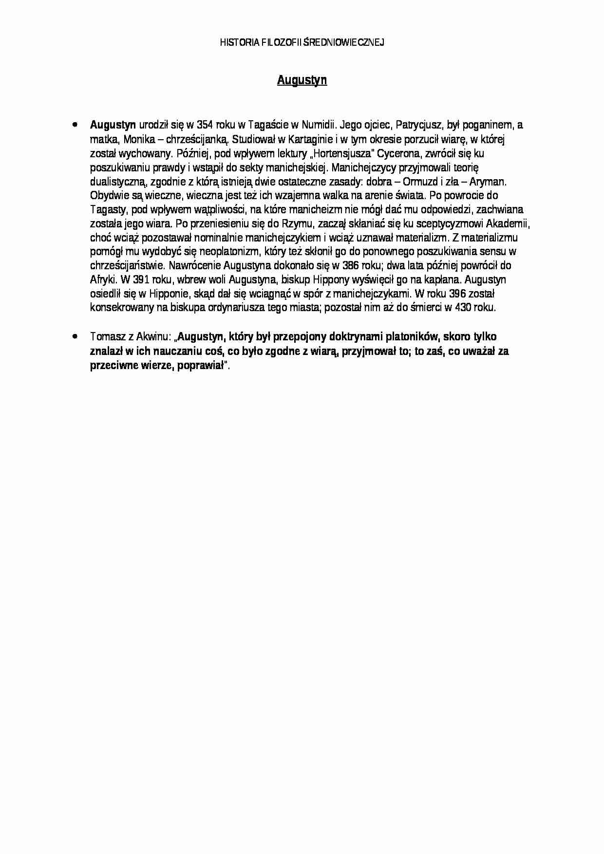 św. Augustyn - omówienie zagadnienia - strona 1