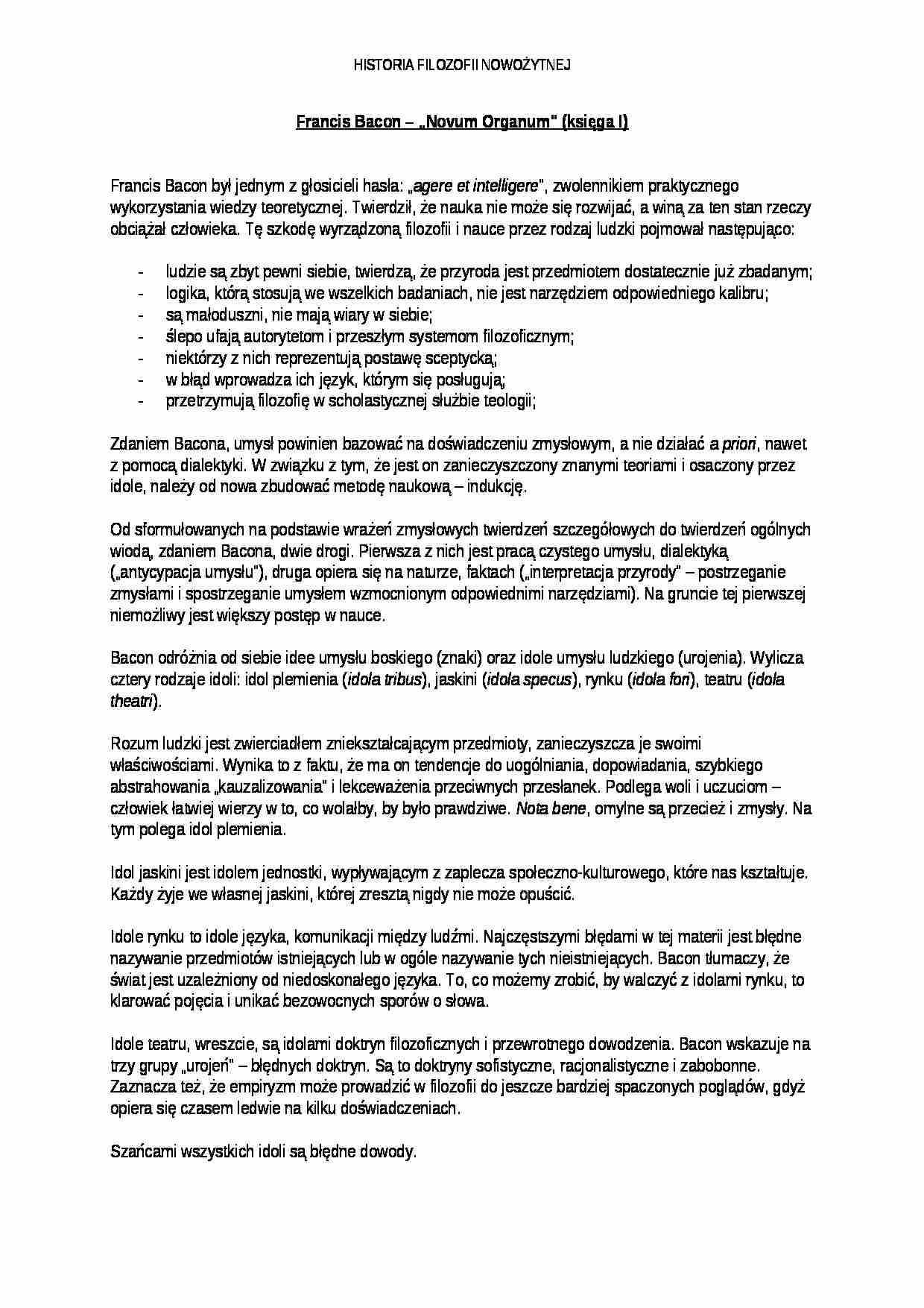 Bacon  novum organum -omówienie zagadnienia - strona 1