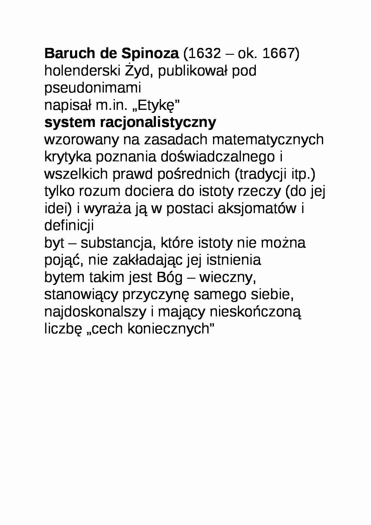 Baruch de Spinoza i system racjonalistyczny - strona 1