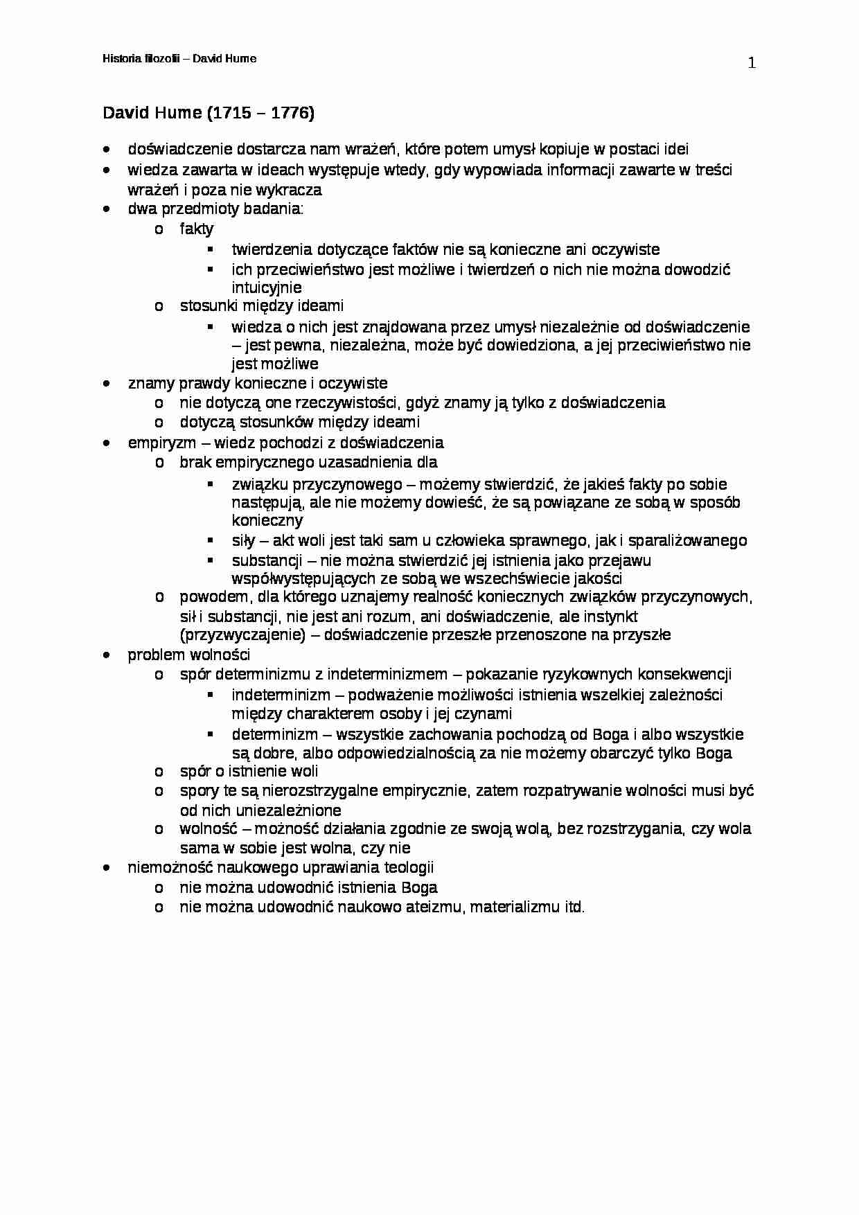David Hume - omówienie - strona 1