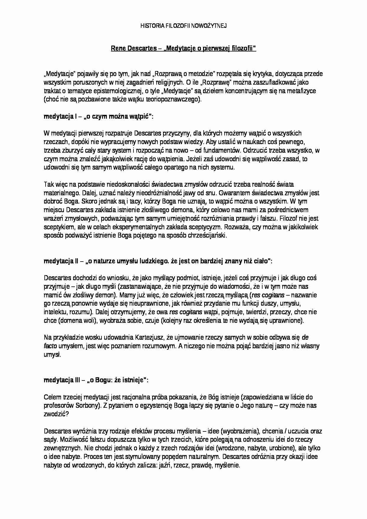 Rene Descartes - „Medytacje o pierwszej filozofii” - strona 1