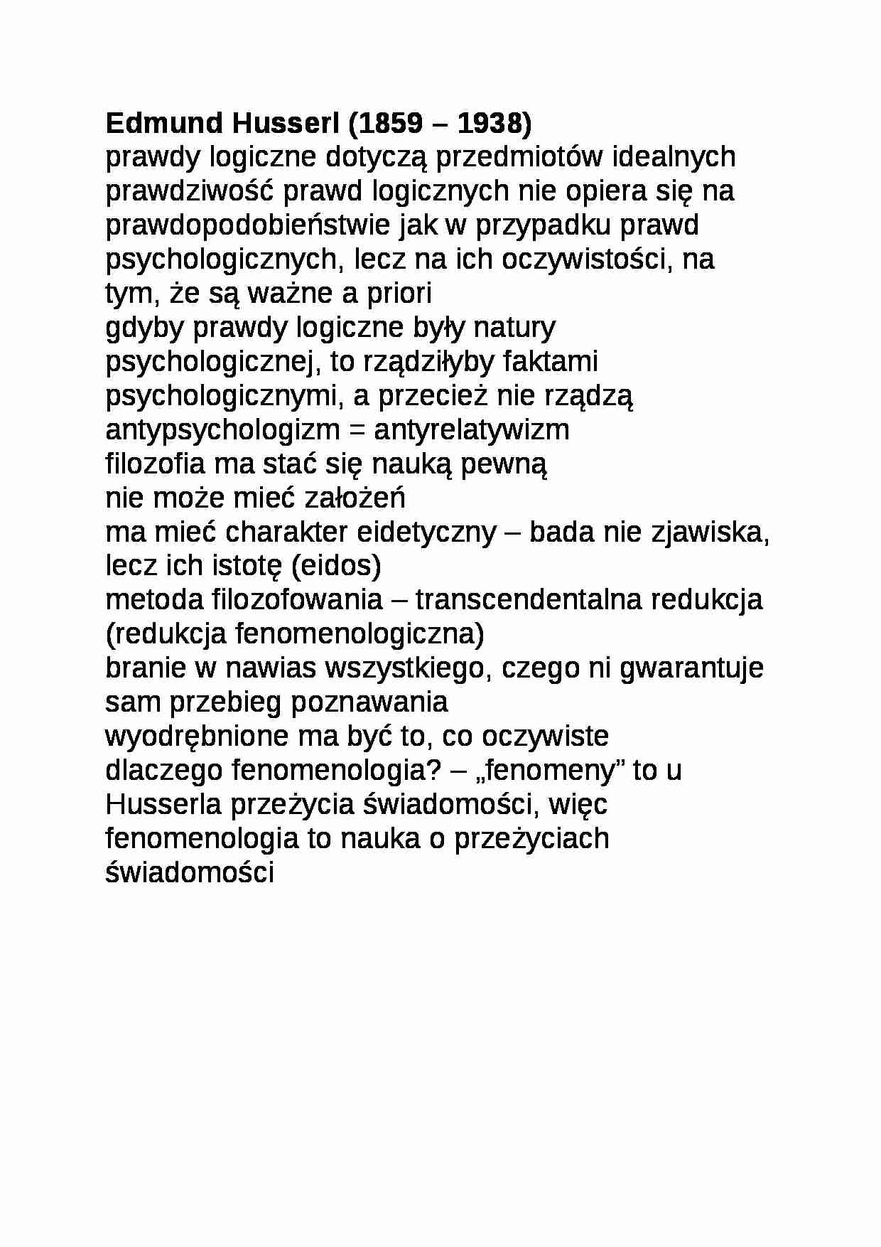 Edmund Husserl - omówienie - Redukcja fenomenologiczna - strona 1