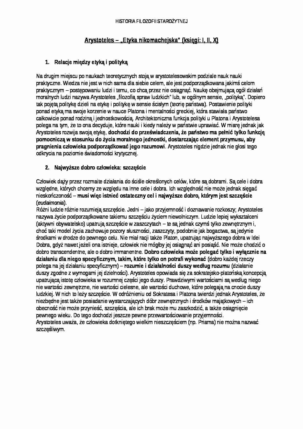 Etyka nikomachejska - omówienie - strona 1