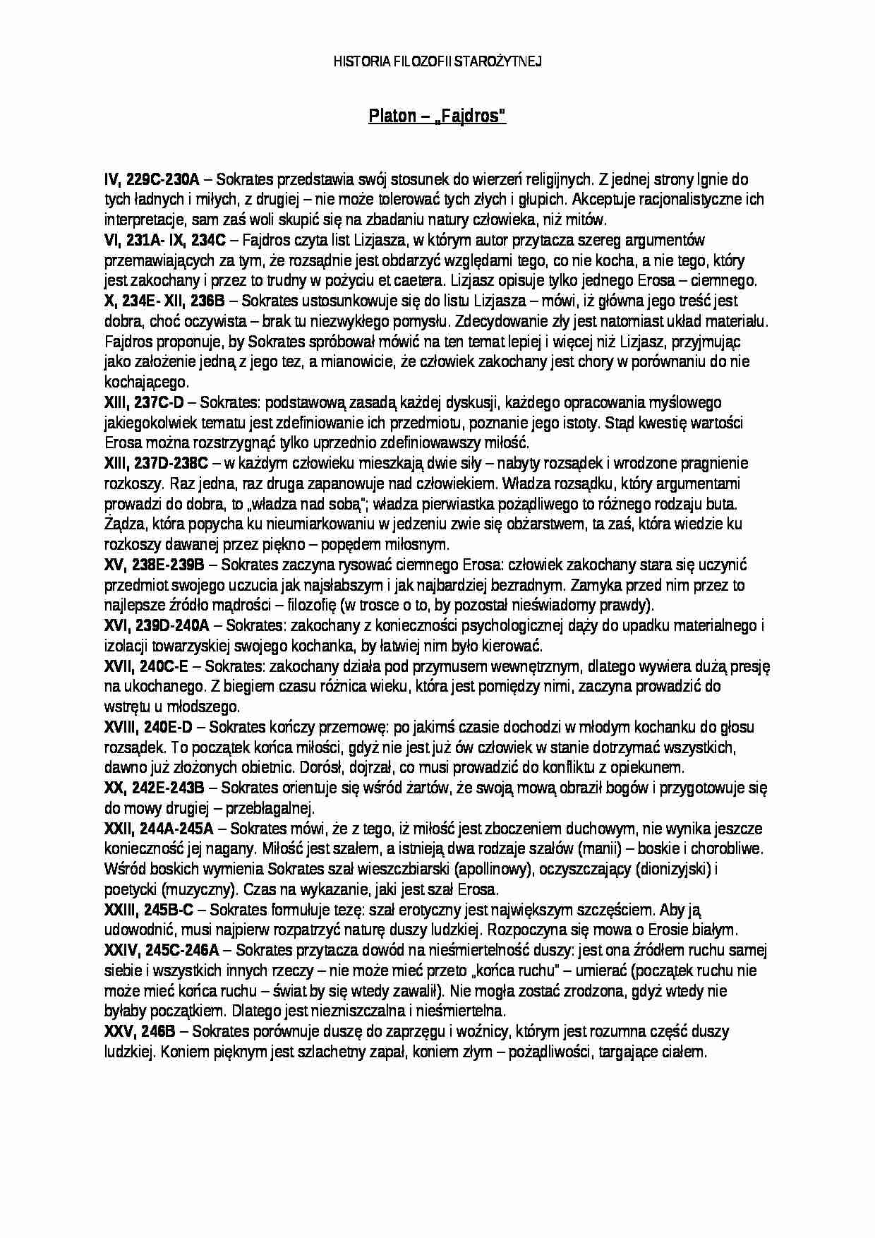 Platon - „Fajdros” - streszczenie - strona 1