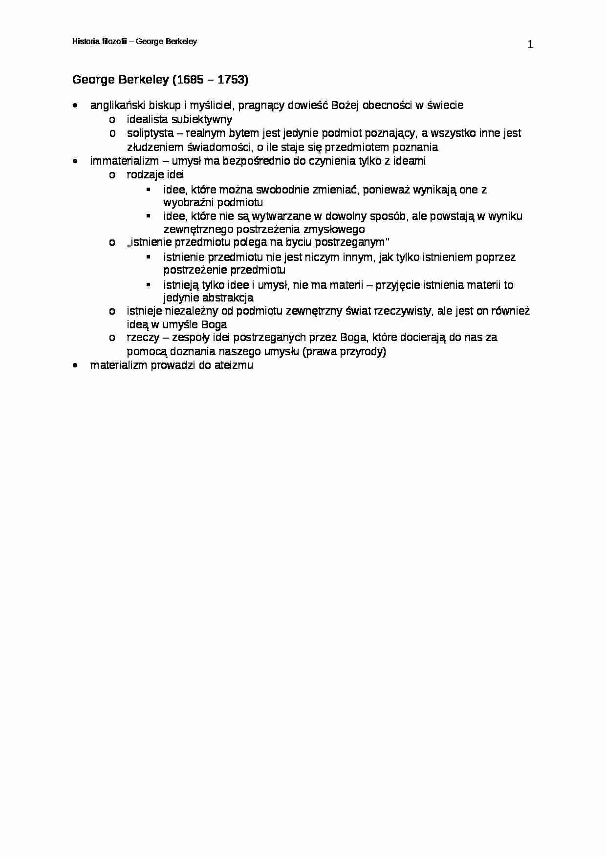 George Berkeley  - omówienie - strona 1