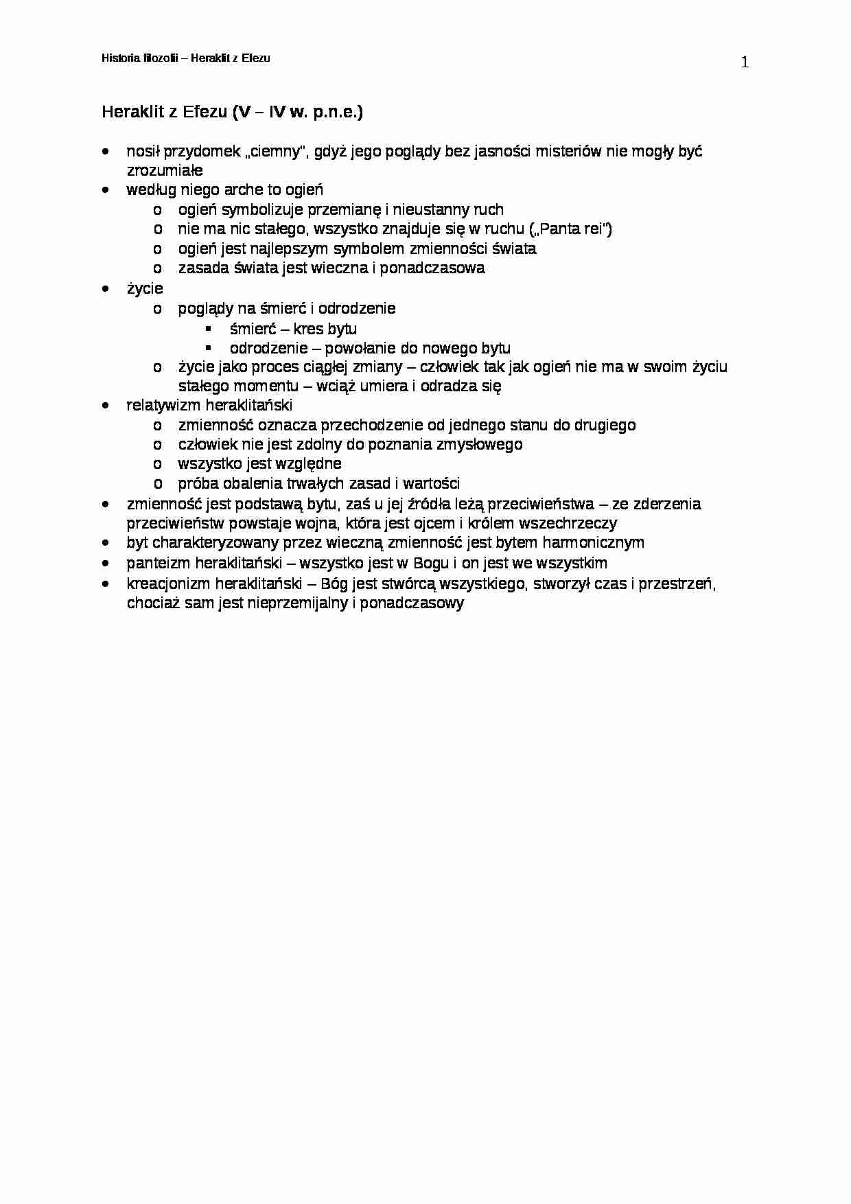 Heraklit z Efezu - omówienie  - strona 1
