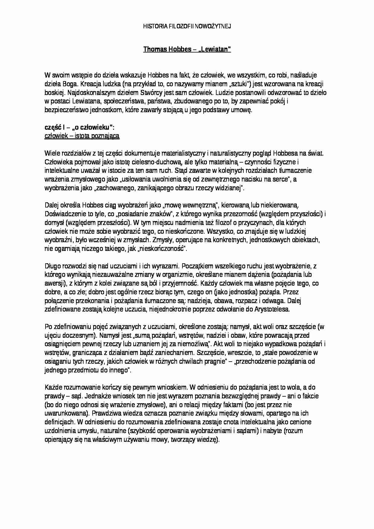 Hobbes  leviathan - omówienie - strona 1