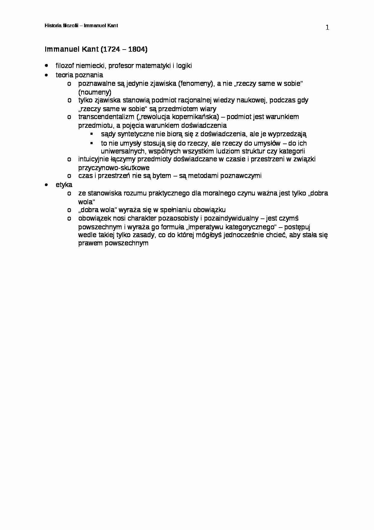 Immanuel Kant - omówienie - strona 1